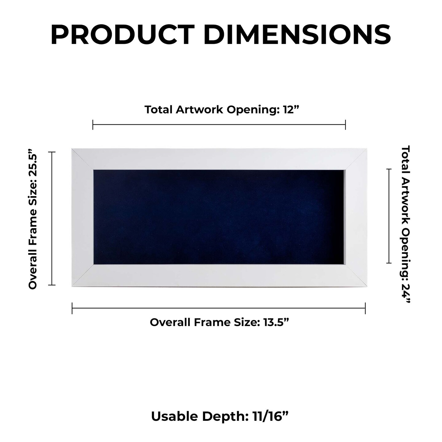Classic White Wood Shadown Box Frame with Acrylic Front - Navy Blue Suede Backing, 30 Sizes