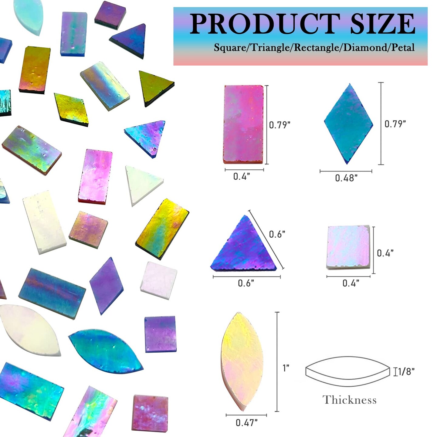 240 Pieces Iridescent Glass Mosaic Tiles for Crafts,  5 Shapes Mixed Stained Glass Sheets, Mosaic Kits for Adults (Iridescent Mix)