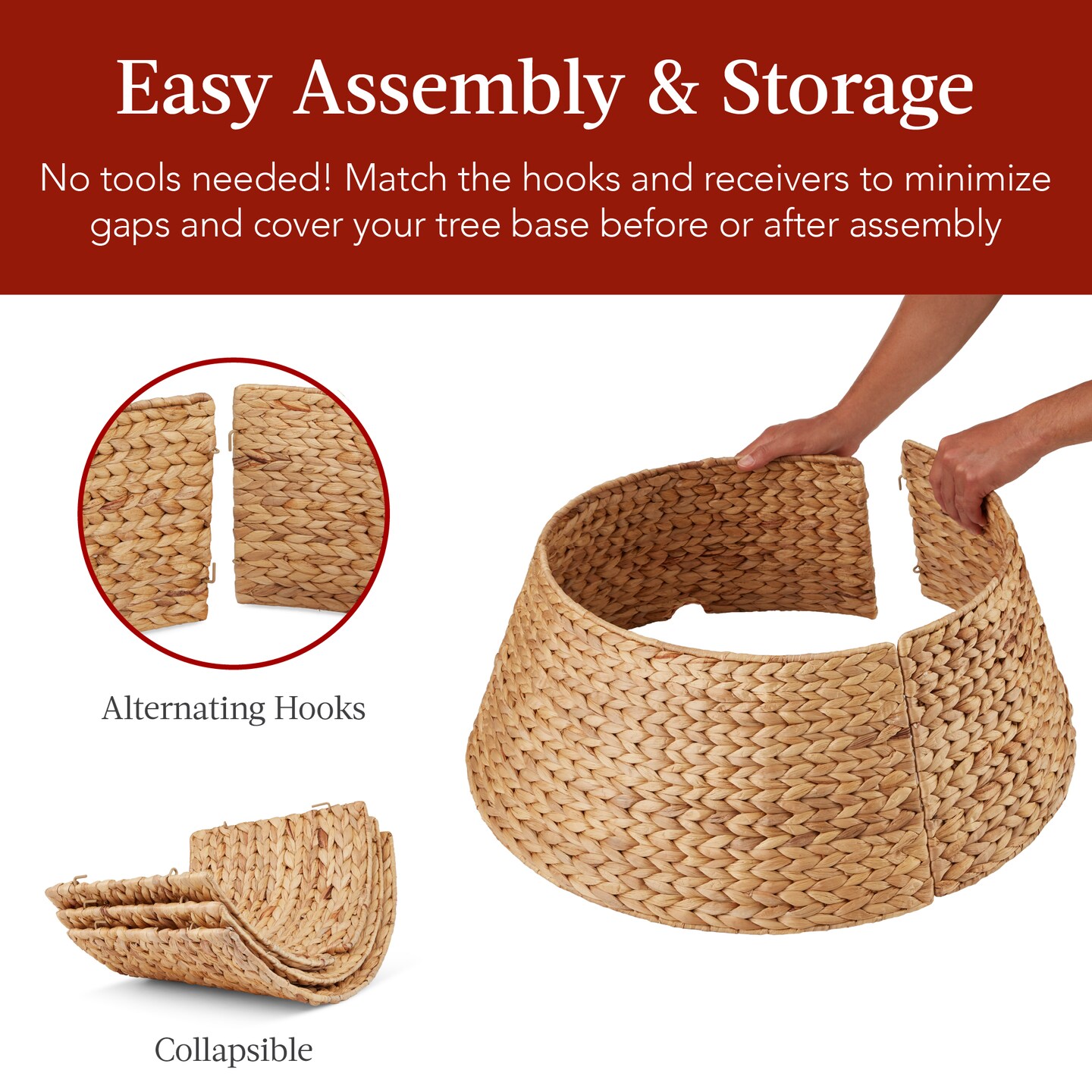 Best Choice Products 24in Woven Hyacinth Christmas Tree Collar, Tree Skirt Accessory w/ Cord Cut-Out