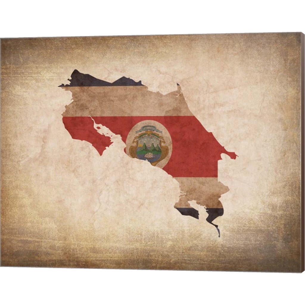 Map with Flag Overlay Costa Rica by Color Me Happy 20" x 16" Canvas Wall Art