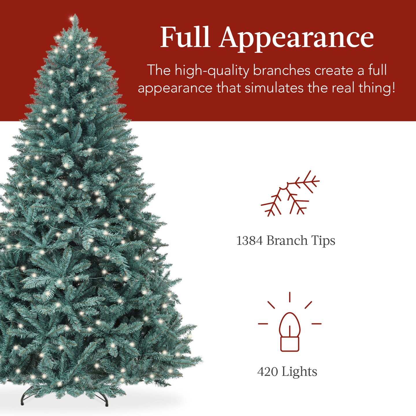 Best Choice Products Pre-Lit Blue Spruce Christmas Tree w/ Foldable Base, Incandescent Lights