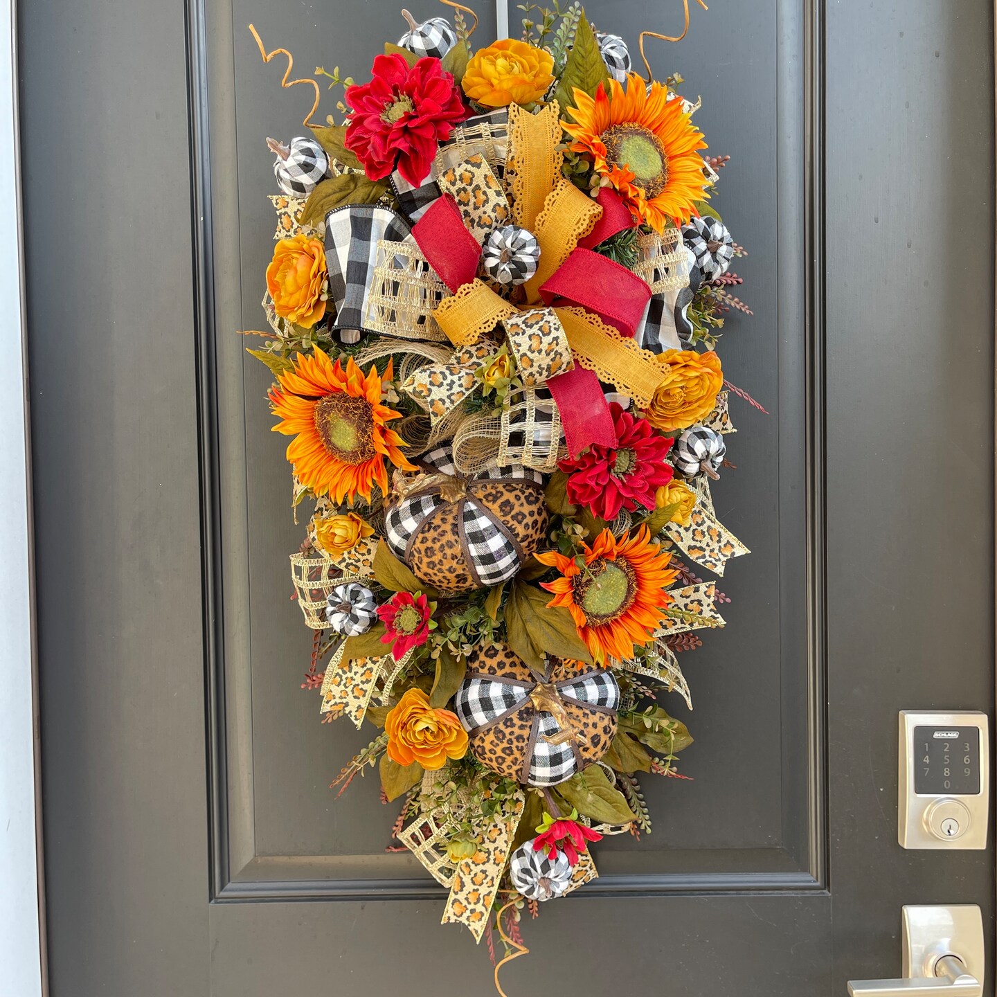 Fall and Thanksgiving Decor Wreath shops with Animal-Print Ribbons