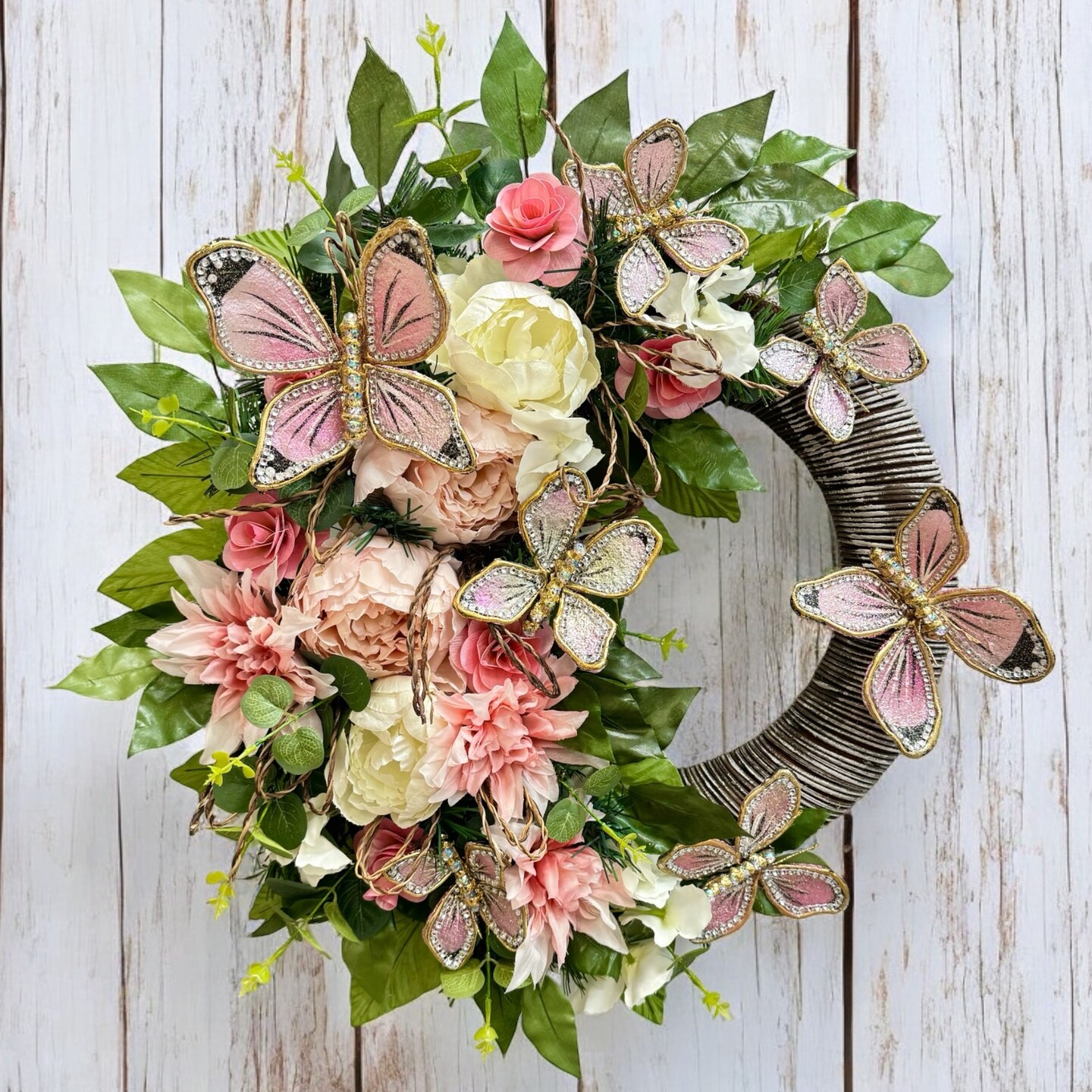 Blushing Butterfly Meadow Wreath 23" - Handmade Wedding, Spring Decor, Mother's day gift - Final sale / Non-returnable and Non-refundable