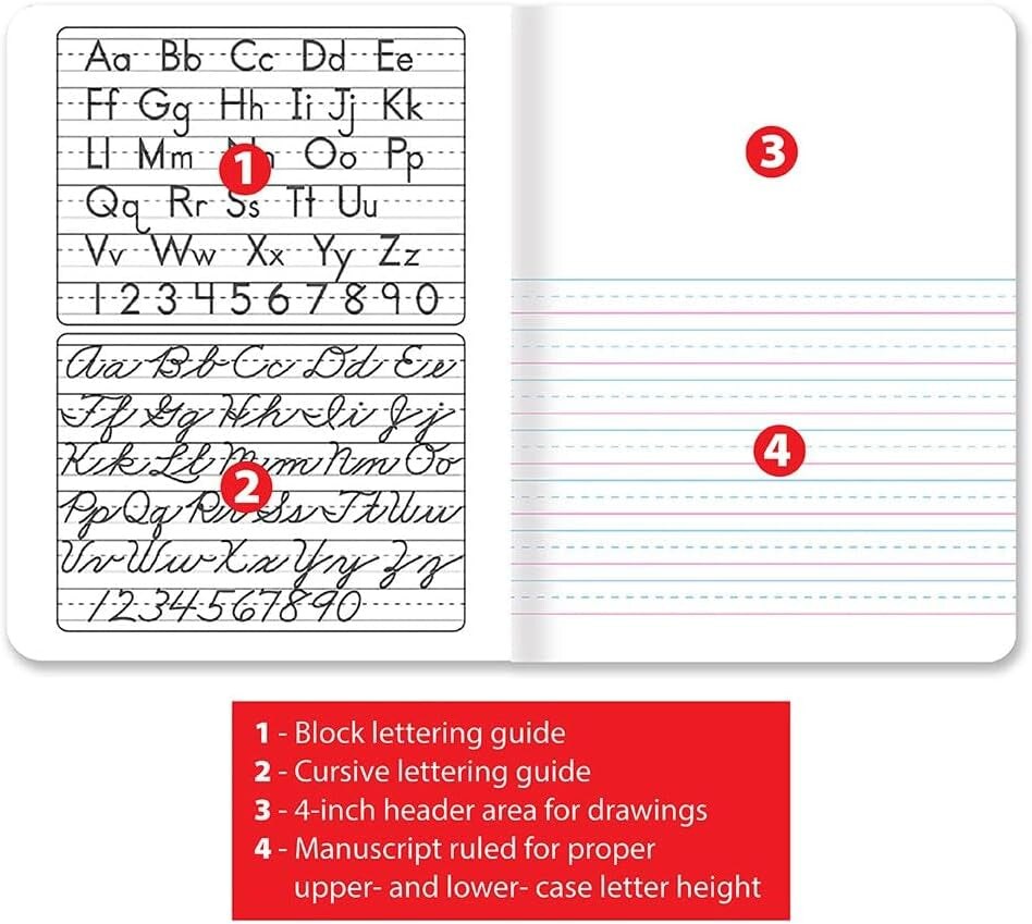 Primary Journal, Hardcover, Primary Composition Book Notebook - Grades K-2, 100 Sheet, One Subject, 9.75&#x22; X 7.5&#x22;, Blue Cover-6 Pack