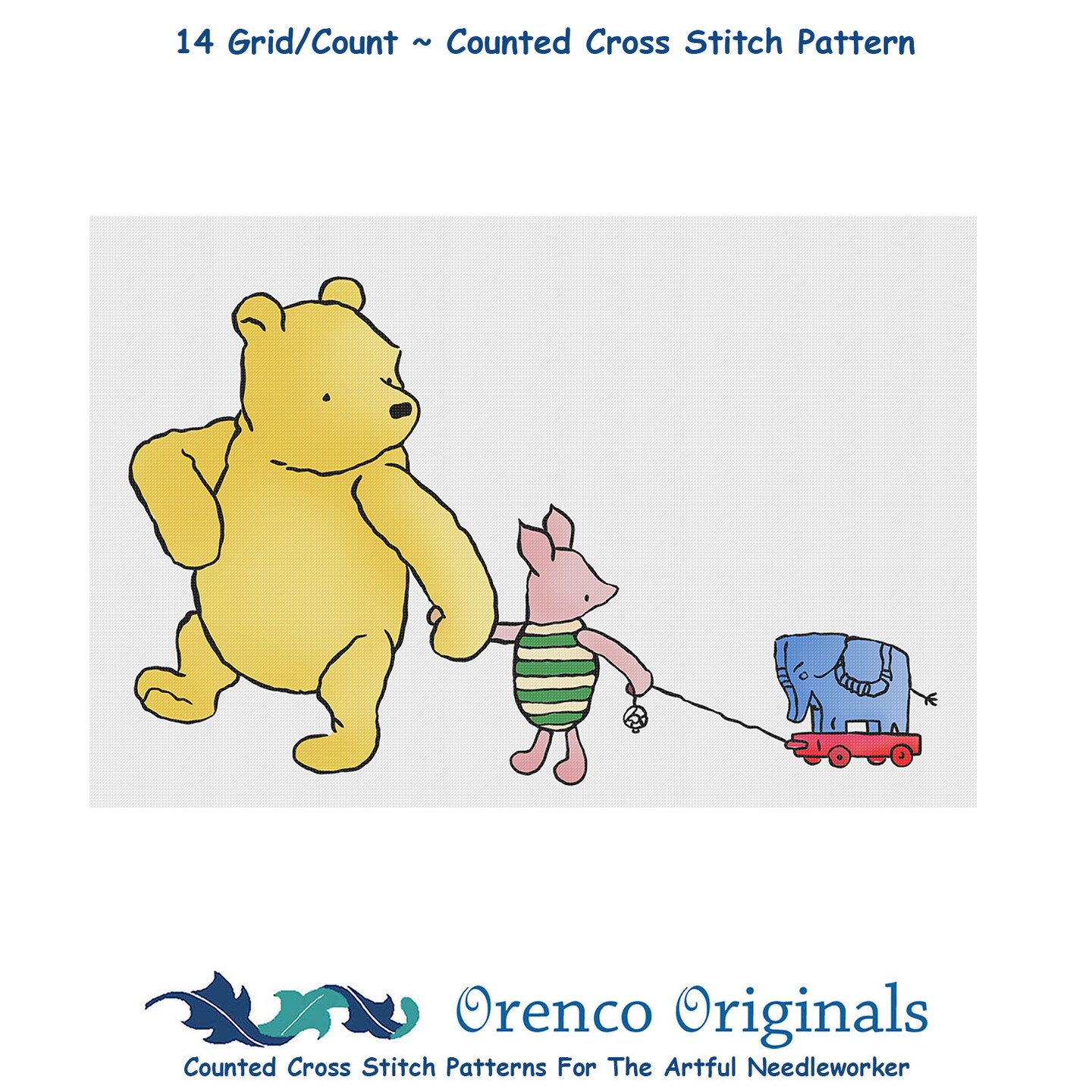Winnie The Pooh Piglet Pull Toy Counted Cross Stitch Pattern