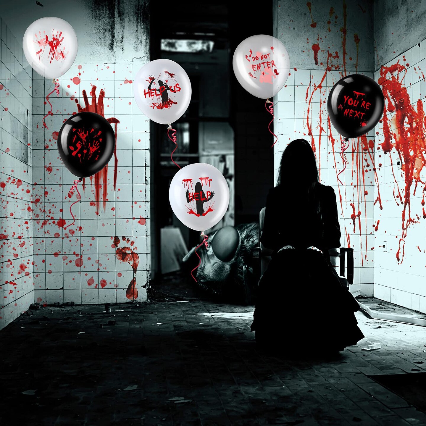 45 Pieces Scary Halloween Balloons 12 Inches Bloody Balloons Eye Blood Splatter Decorations Horror Balloons Zombie Latex Balloons for Birthday Vampire Haunted House Party Supplies (Scared Style)