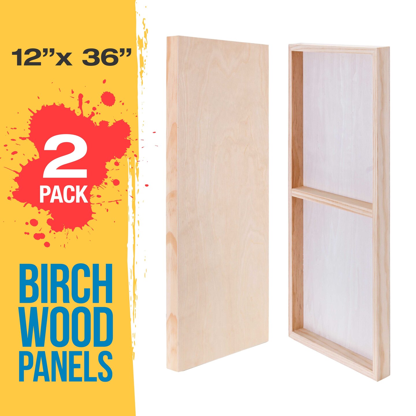 12&#x22; x 36&#x22; Birch Wood Paint Pouring Panel Boards, Gallery 1-1/2&#x22; Deep Cradle (Pack of 2) - Artist Depth Wooden Wall Canvases - Painting, Acrylic, Oil