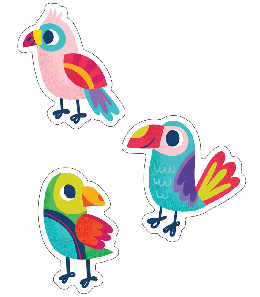 Carson Dellosa One World 36 Tropical Birds Cutouts, Colorful Parrot Cutouts for Classroom Luau Party Decorations, Tropical Bird Cutouts for Bulletin Board, Hawaiian Party Decorations &#x26; Classroom D&#xE9;cor