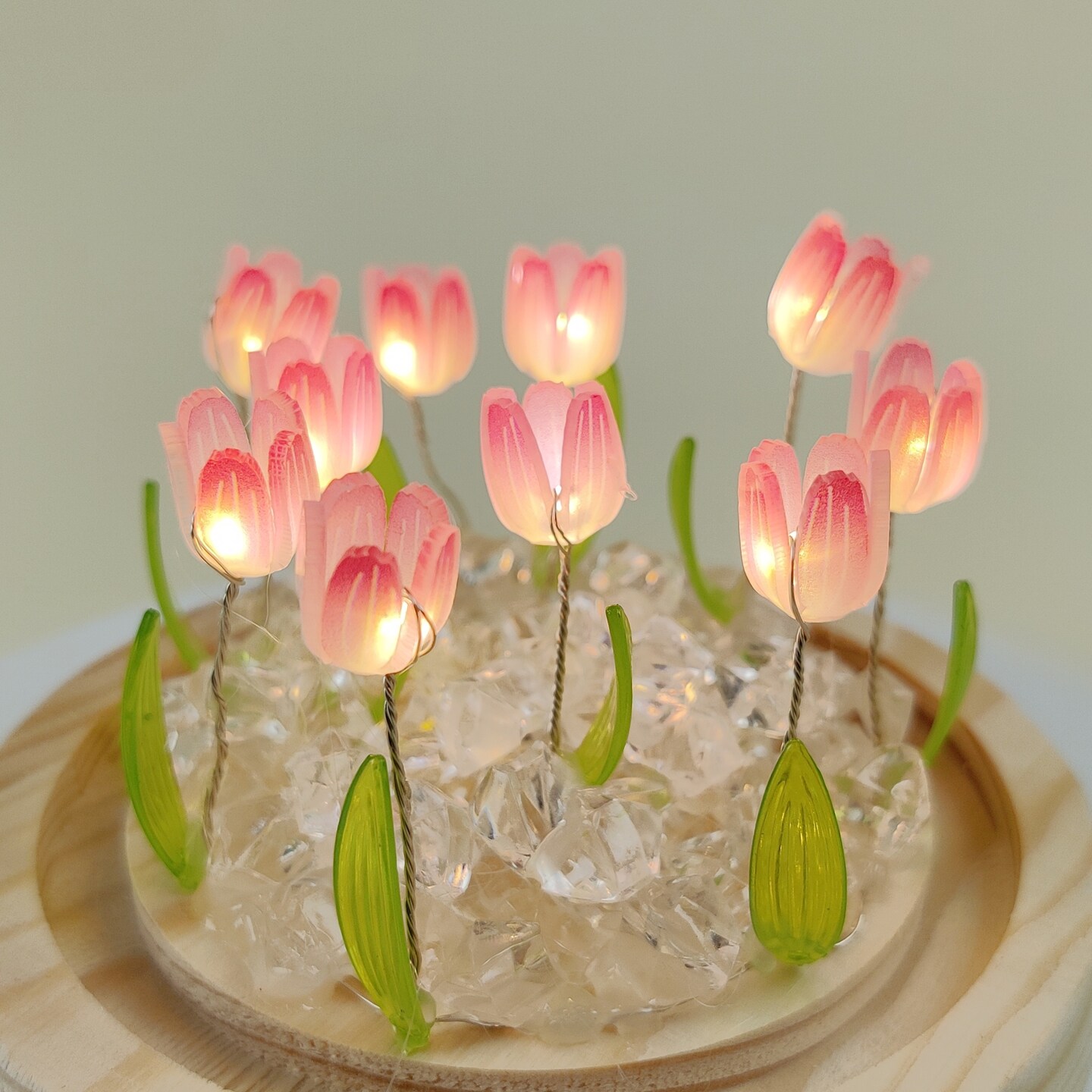 AMZSTAR 15pcs Tulip Artificial Flowers With LED Lights, Real Touch Tulip Bouquet, Battery Operated Christmas Holiday Wedding Photography Home Decoration Creative Gifts (Pink, 10PCS