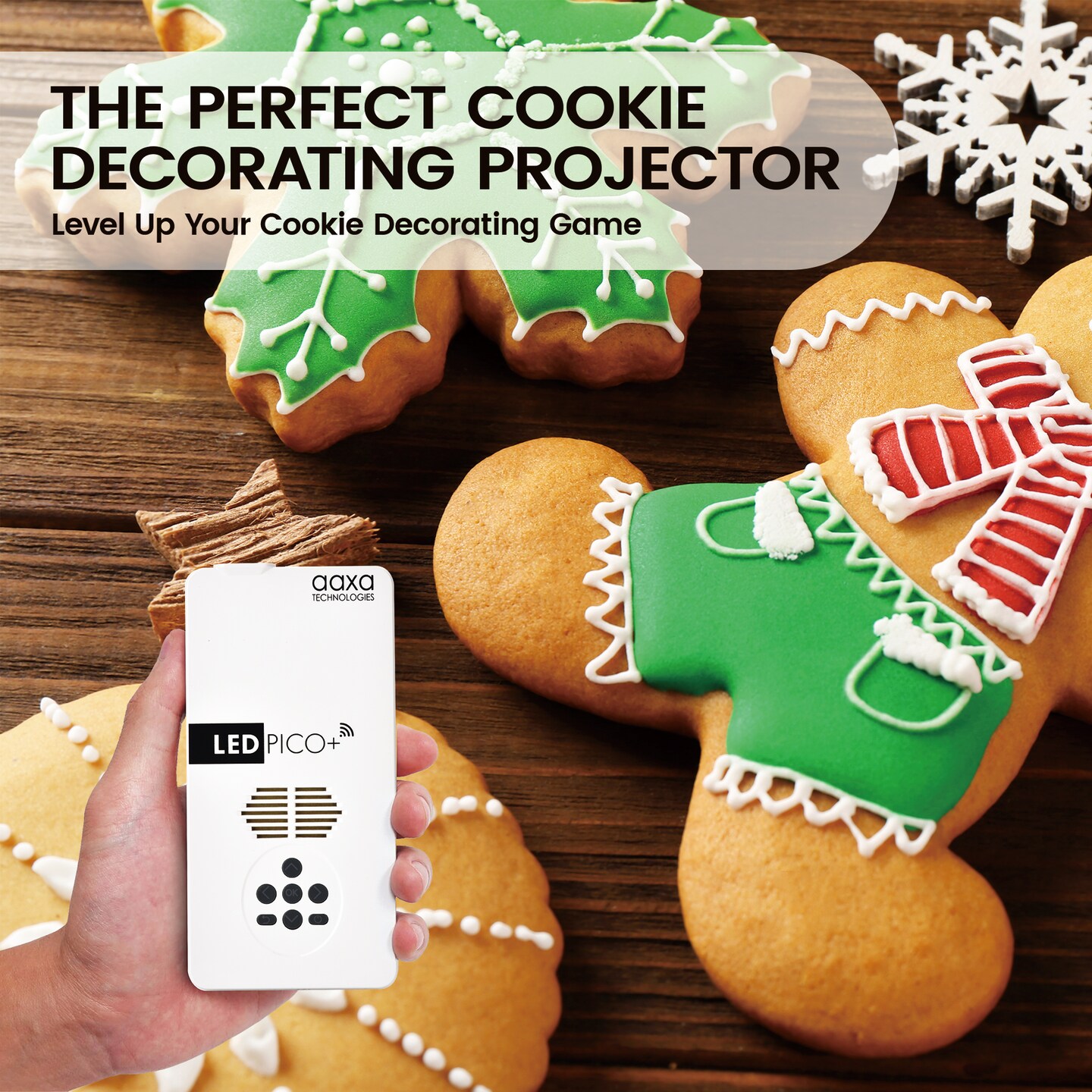 AAXA Technologies Pico+ MAX Projector for Cookie Decorating, 1080P, 2.7 Hour Battery, Wireless Mirroring, Mini-HDMI, Onboard Media Player &#x26; Speakers, 3.5mm Aux Out, Micro SD/USB Readers