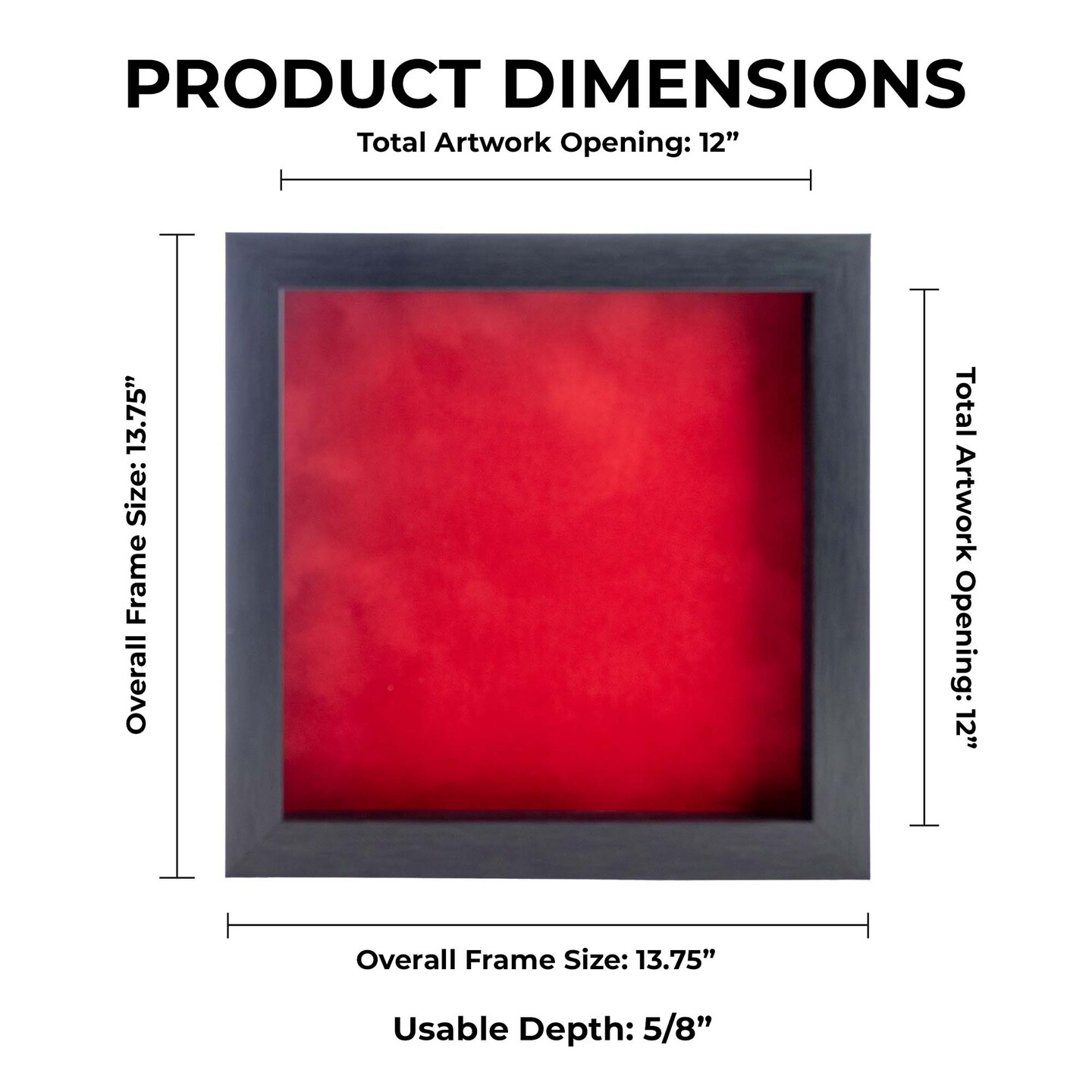 Elegant Charcoal Wood Shadow Box Frame with Acrylic Front - Red Suede Backing, 30 Sizes