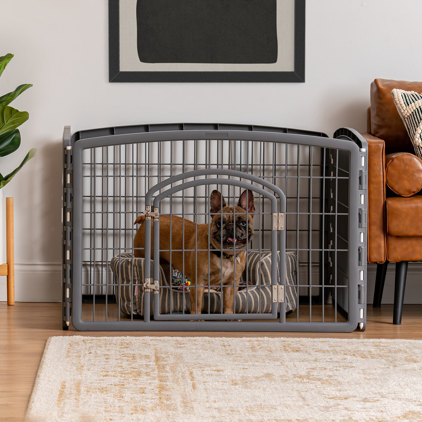 IRIS USA 24&#x22; Exercise 4-Panel Pet Playpen with Door, Gray
