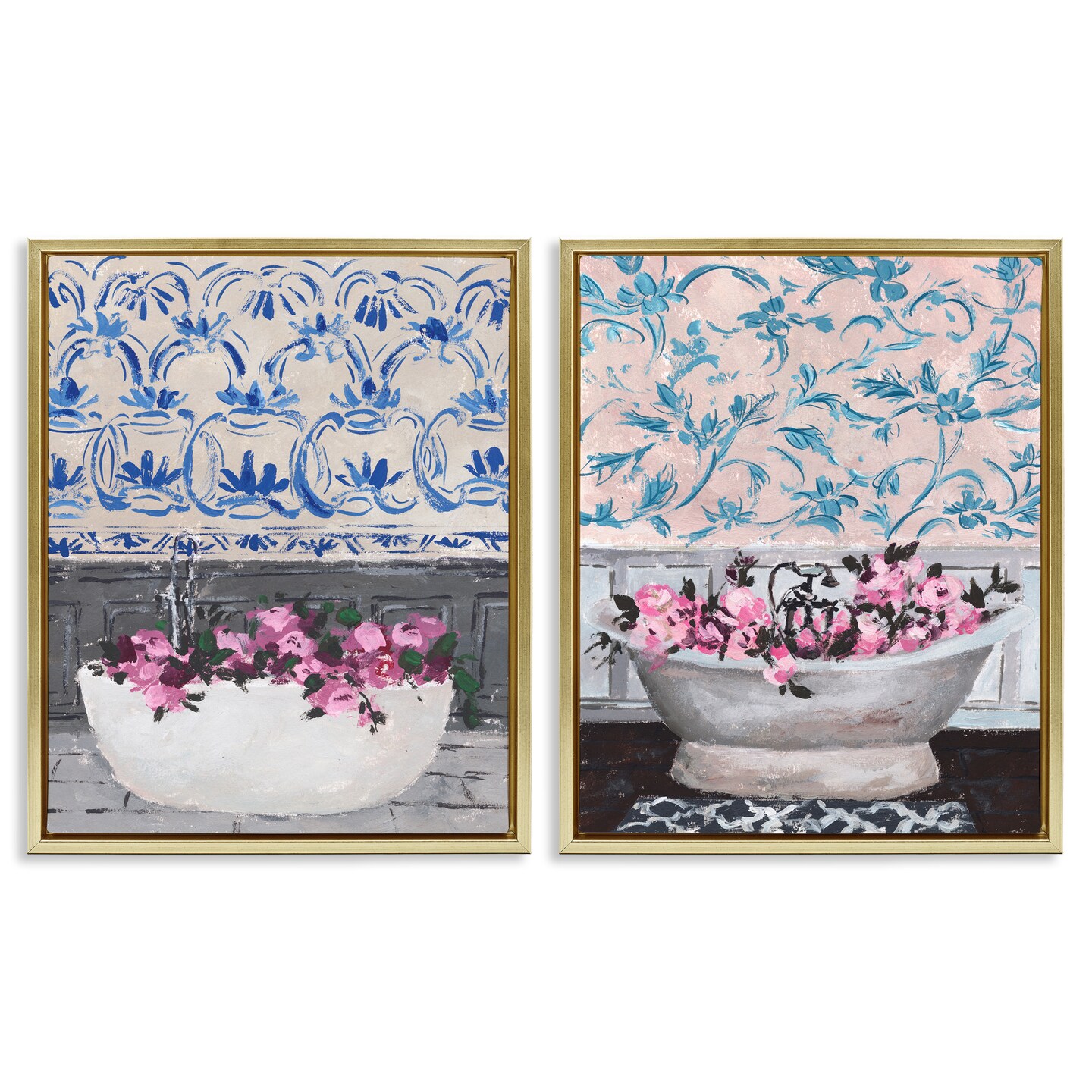 Stupell Industries Flowers In Bath Tub Interior Design Framed Floater Canvas Wall Art