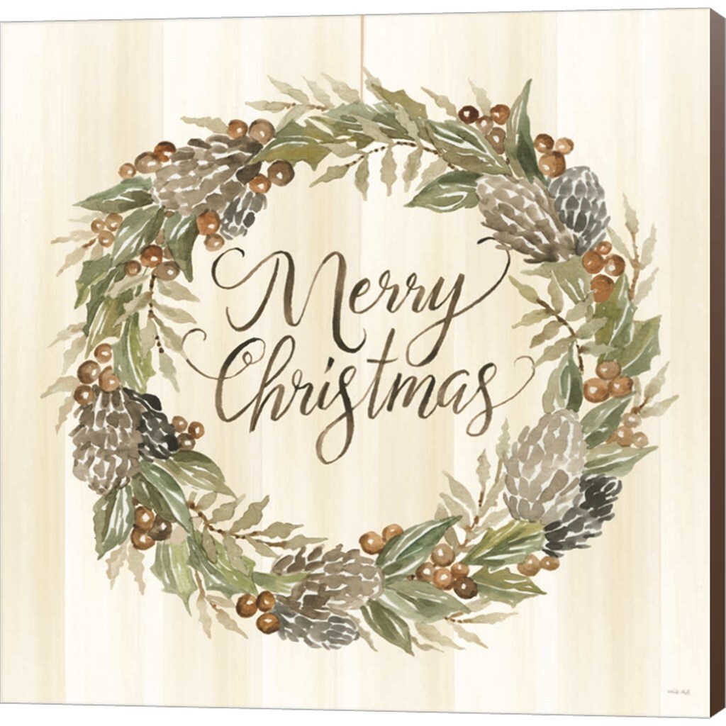 Sage Merry Christmas Wreath by Cindy Jacobs 12&#x22; x 12&#x22; Canvas Wall Art