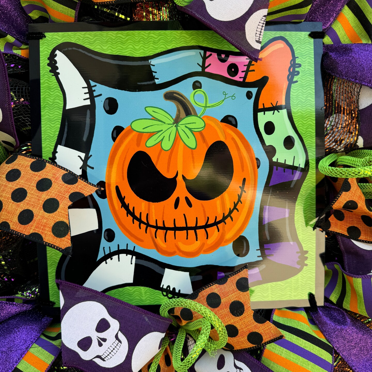 Whimsical Halloween Wreath, Spooky Jack O Lantern Door Wreath