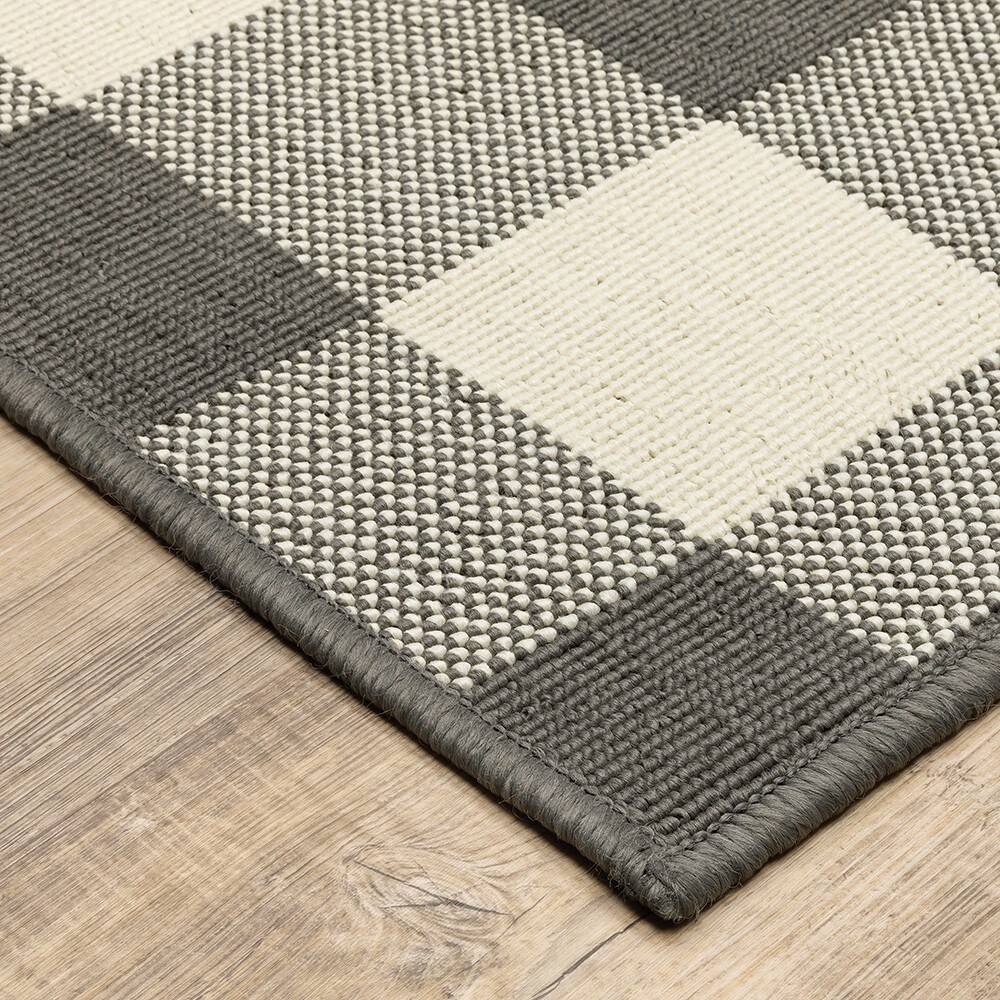 4X6 Gray And Ivory Gingham Indoor Outdoor Area Rug