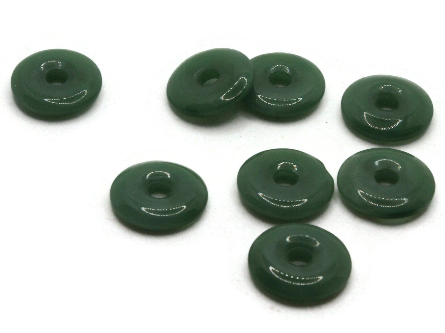 8 19mm Dark Green Glass Large Hole Donut Flat Round Ring Beads