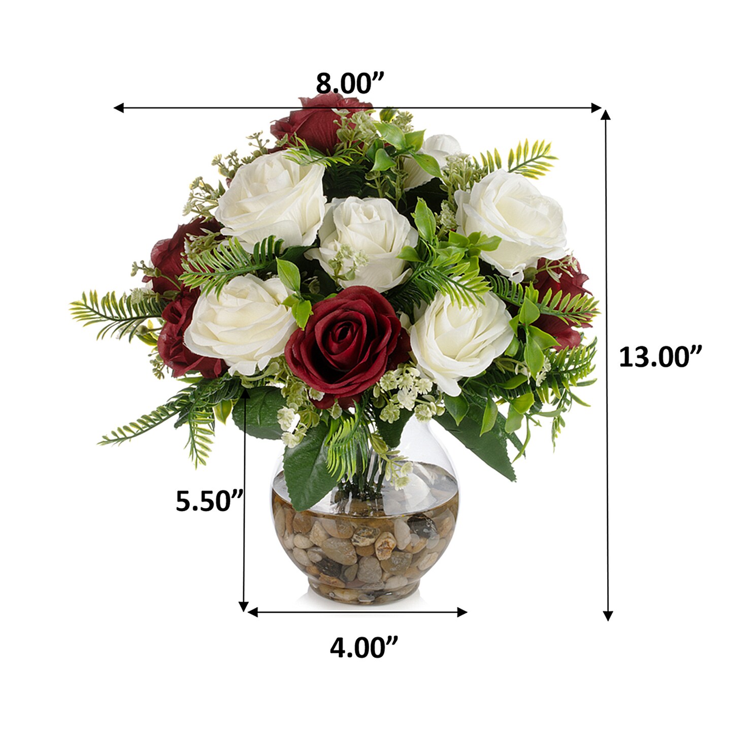 18 Heads Silk Rose Artificial Flowers in Vase,Faux Rose Flowers Arrangement in Round Bowl Vase with Faux Water and River Rock for Table Deco - image20