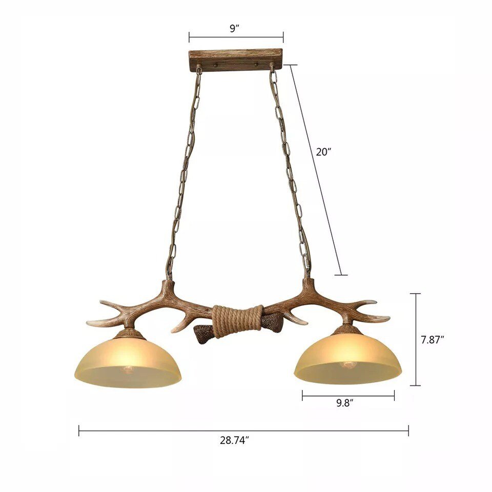 Rustic Cabin Ceiling Hanging Light Resin Deer Antler Chandelier E27 Glass Shades