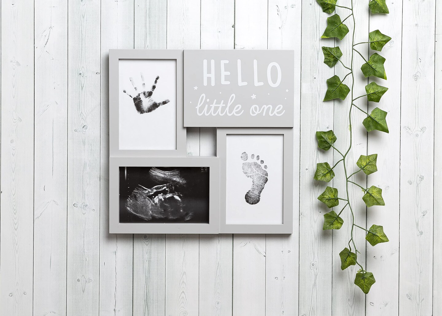 Babyprints and Sonogram Hello Little One Collage Frame, Baby Handprint, Footprint and Ultrasound Baby Keepsake Frame, Pregnancy Announcement, Gender-Neutral, White