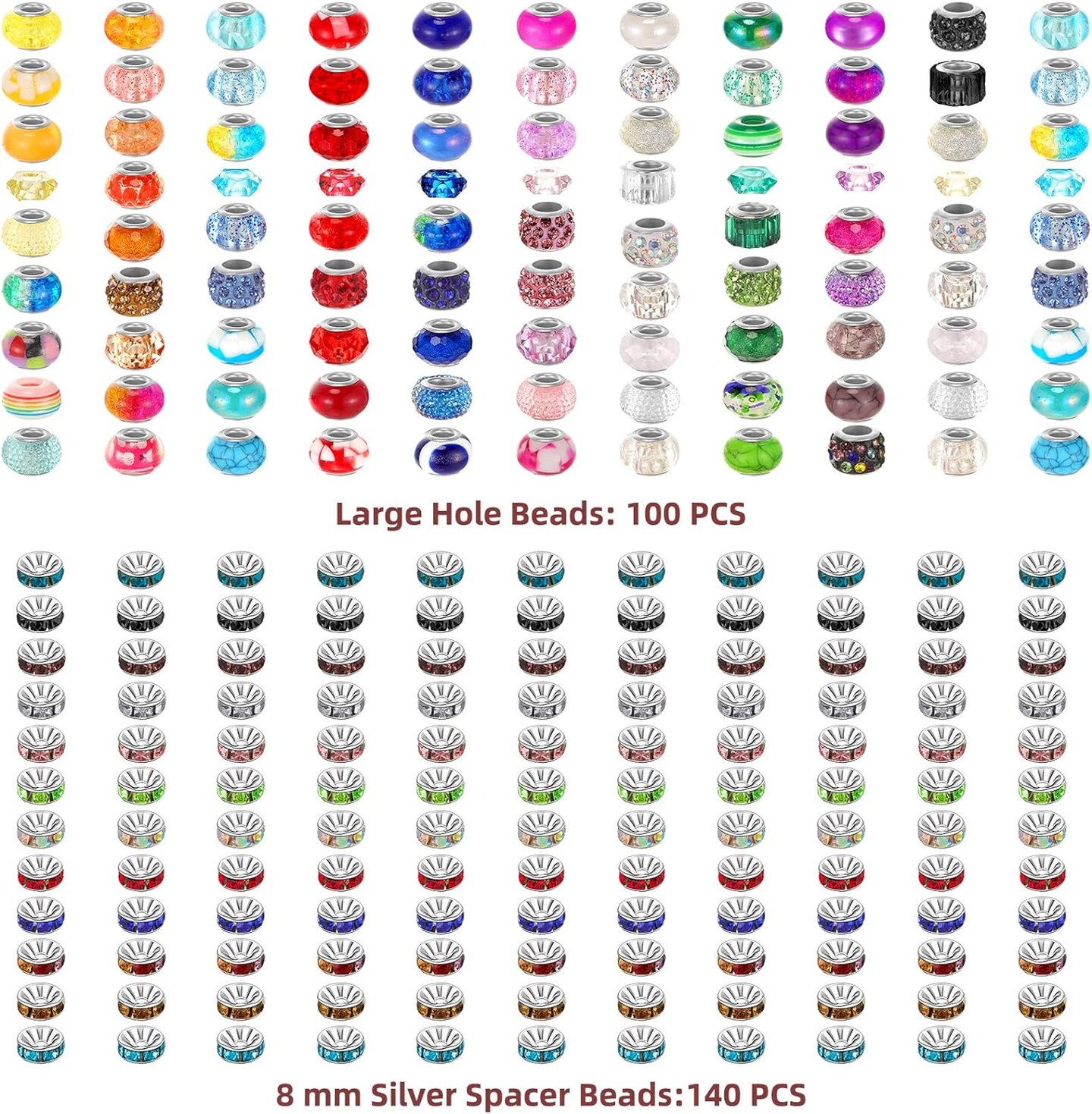 300 Pcs Beadable Pen Set - 20 Pens, 40 Refills, 240 Retro Color Rhinestone Beads for DIY Projects