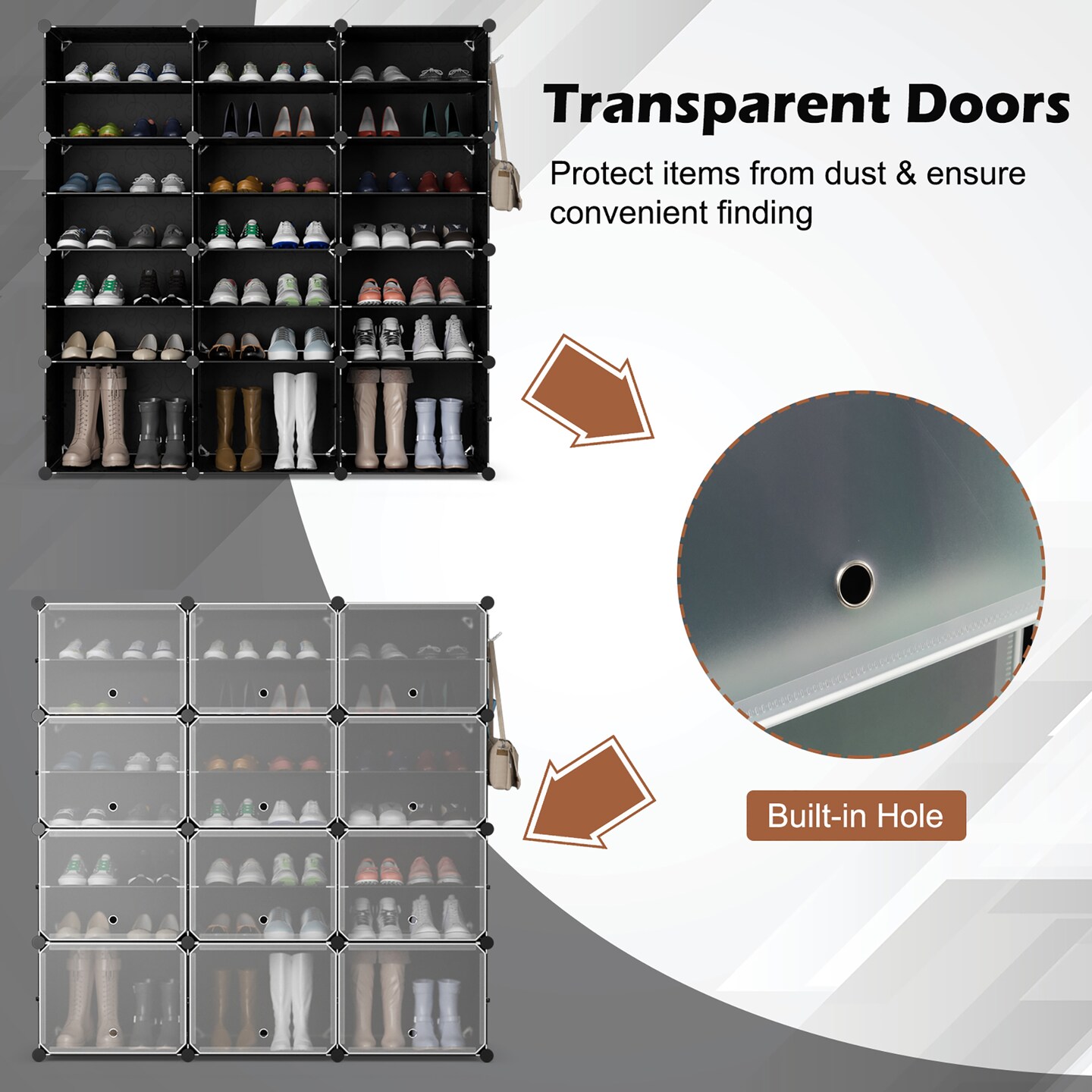 Costway Portable Shoe Rack Organizer 12-Cube 48 Pair Shoe Shelf Storage Cabinet w/Hook