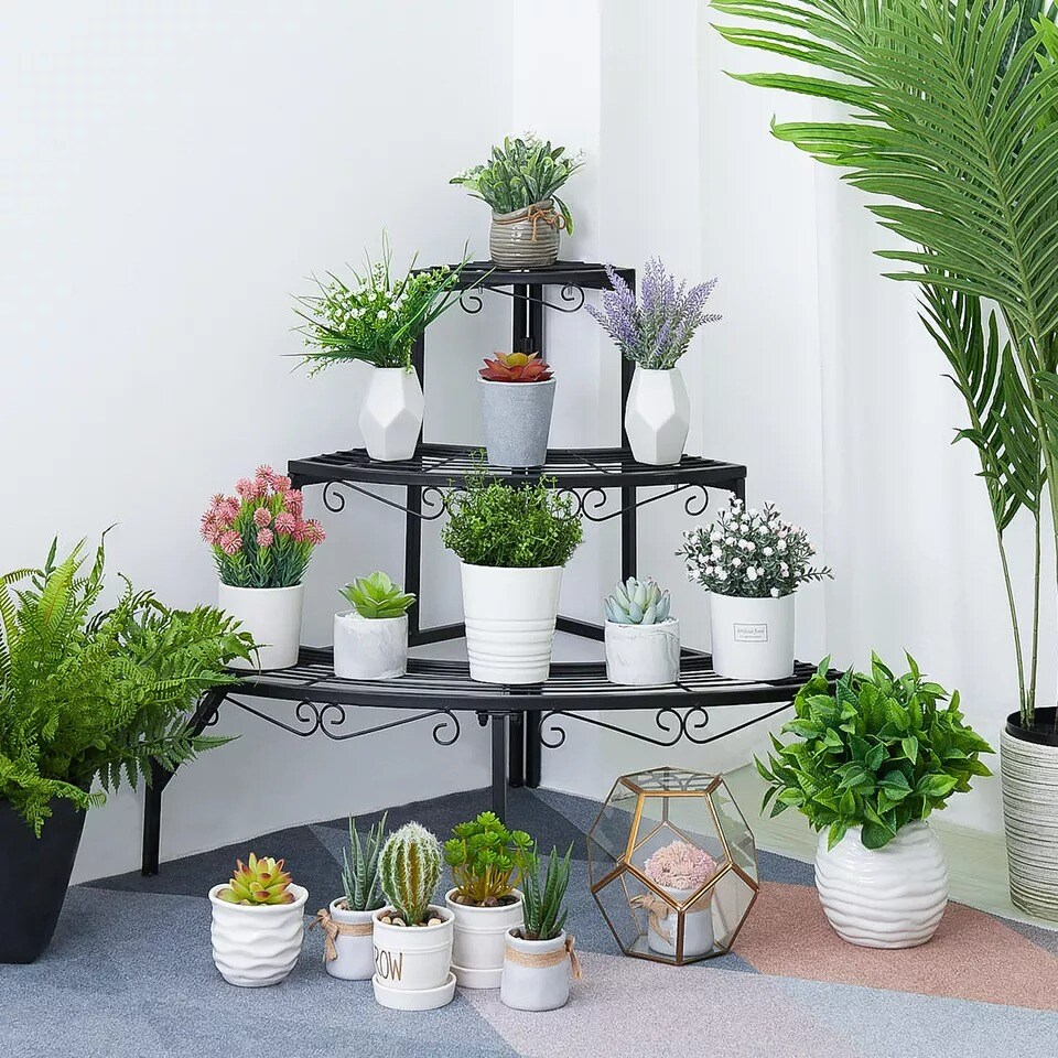 Iron Plant Stand Corner Shelf Flower Orchid Storage Rack Heavy Duty Load 132Lbs