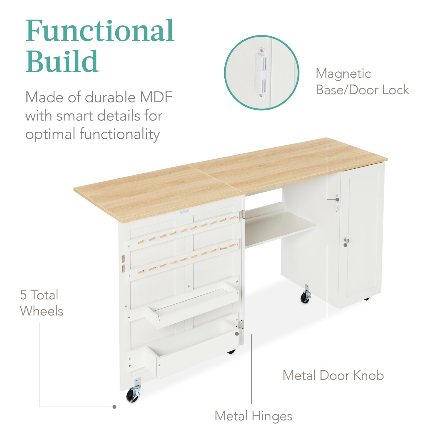 Best Choice Products Large Portable Multipurpose Folding Sewing Table w/ Magnetic Doors, Craft Storage