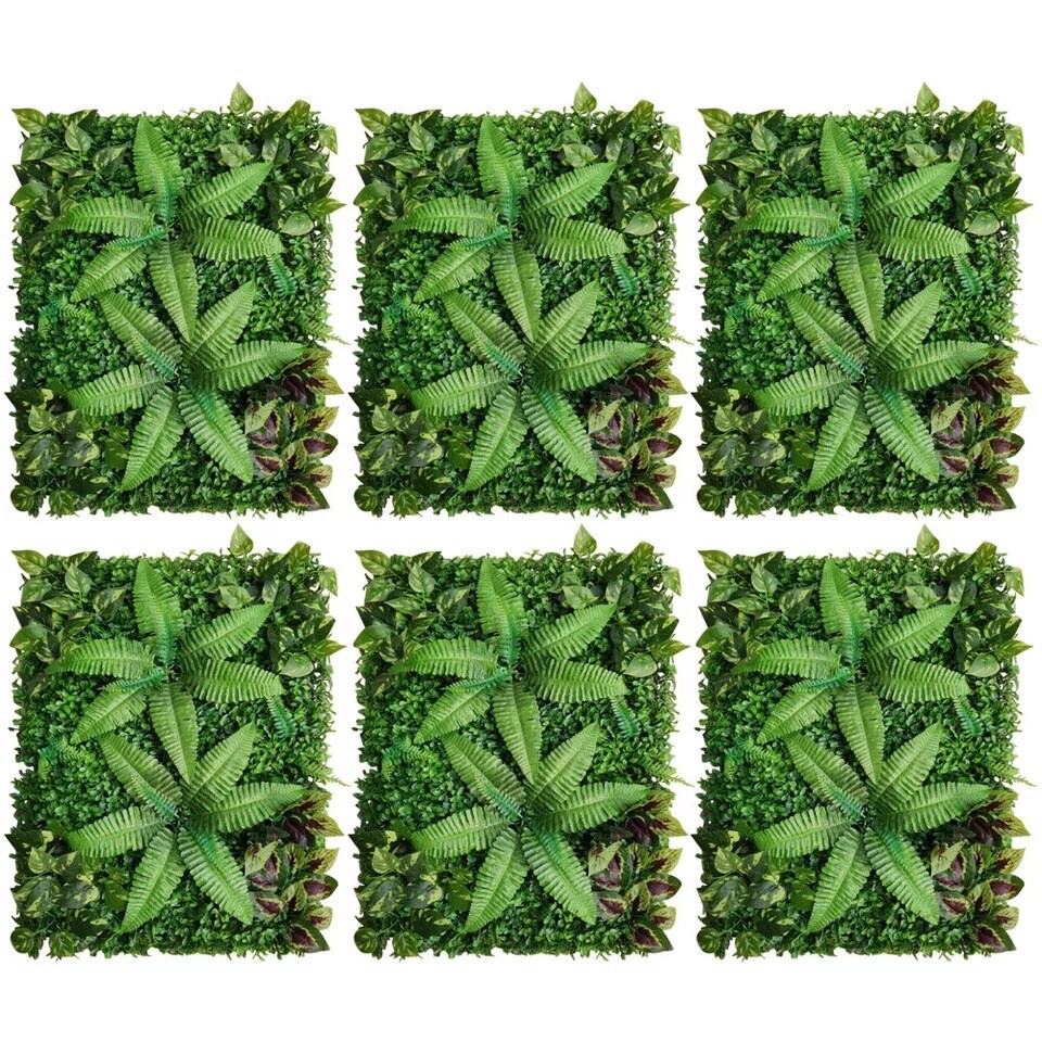 6pcs Artificial Plant Foliage Hedge Grass Mat Greenery Panel Wall Fence Decor