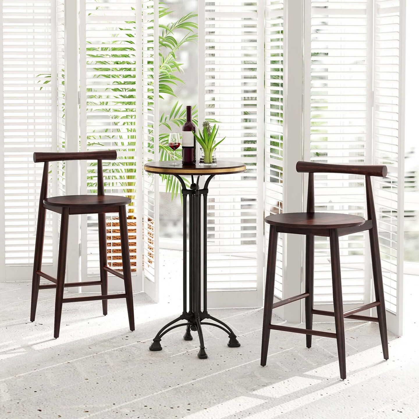 Costway Bar Chair Counter Height Stools Set of 2/4 with Acacia Wood Frame Supporting Legs Brown