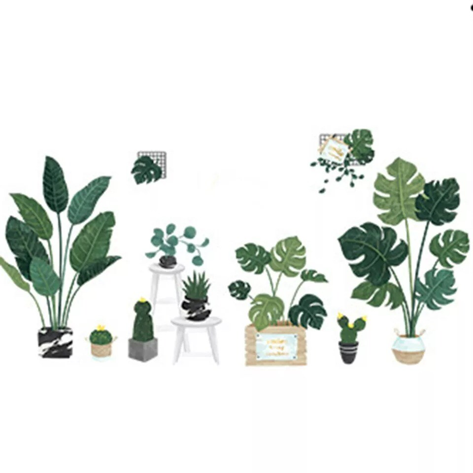 Green Potted Plants Removable PVC WALL STICKERS Living Room Home Decorations