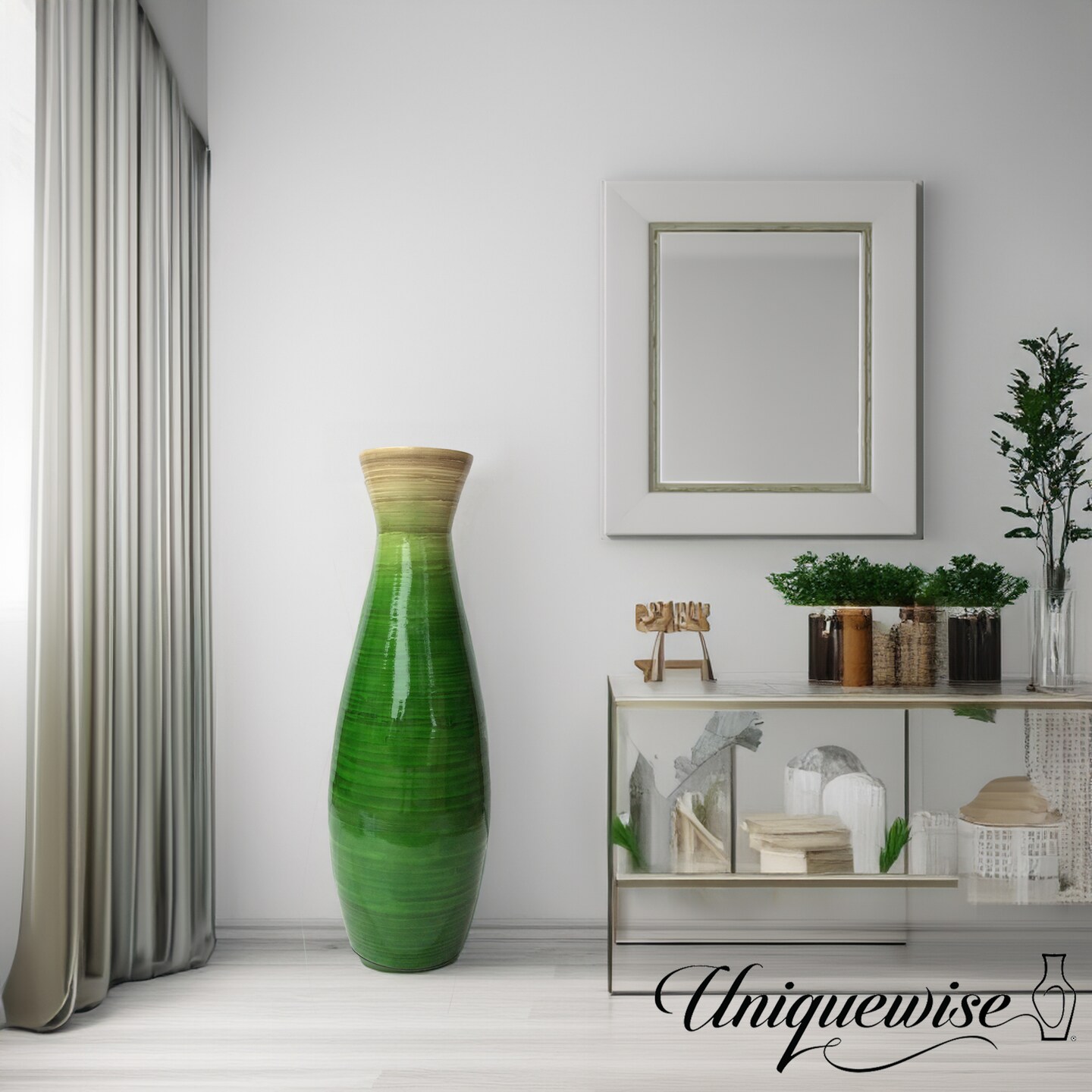 Uniquewise Classic Bamboo Floor Vase Handmade, For Dining, Living Room, Entryway, Fill Up With Dried Branches Or Flowers
