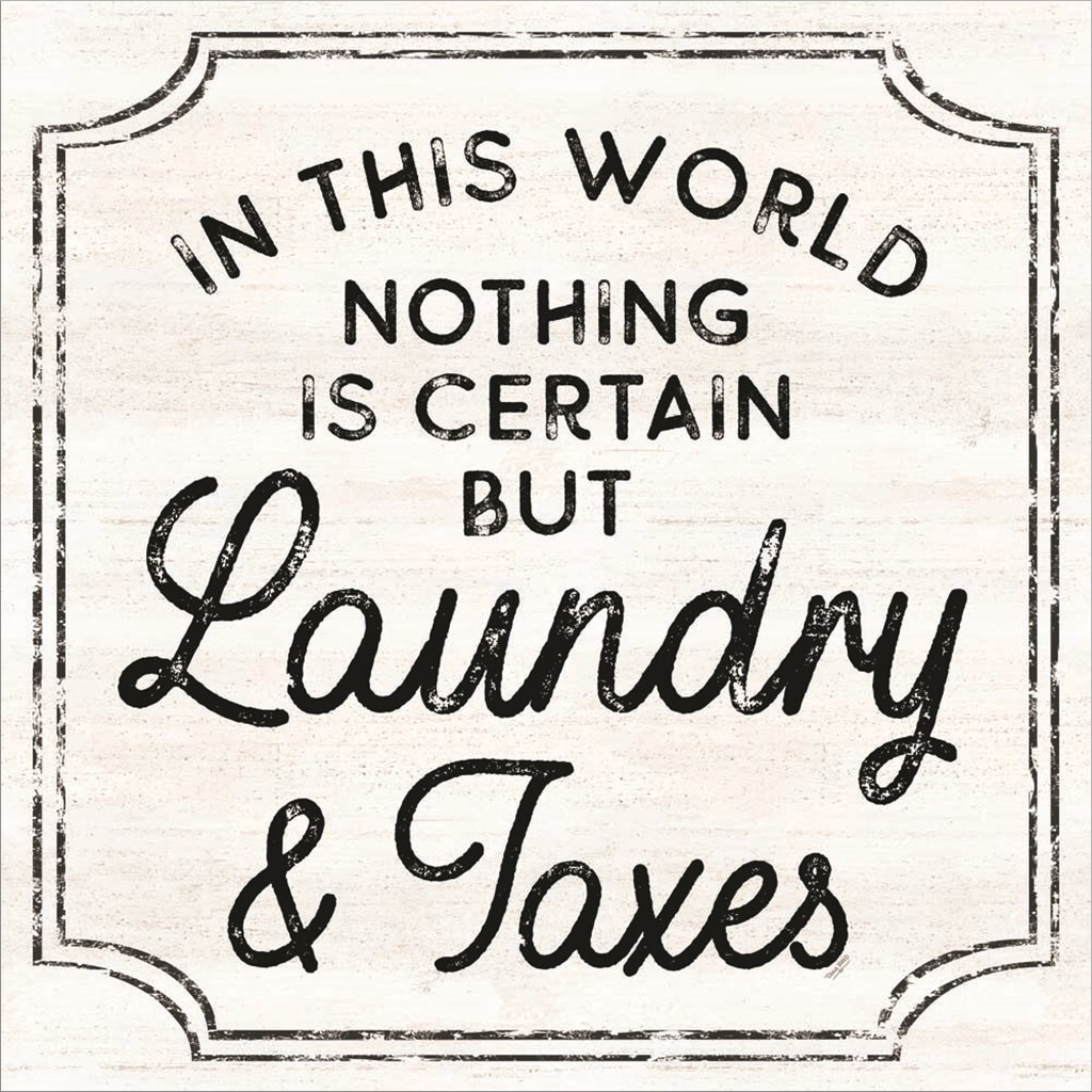 Laundry Art III-Laundry &#x26; Taxes by Tara Reed 13&#x22; x 13&#x22; Framed Wall Art