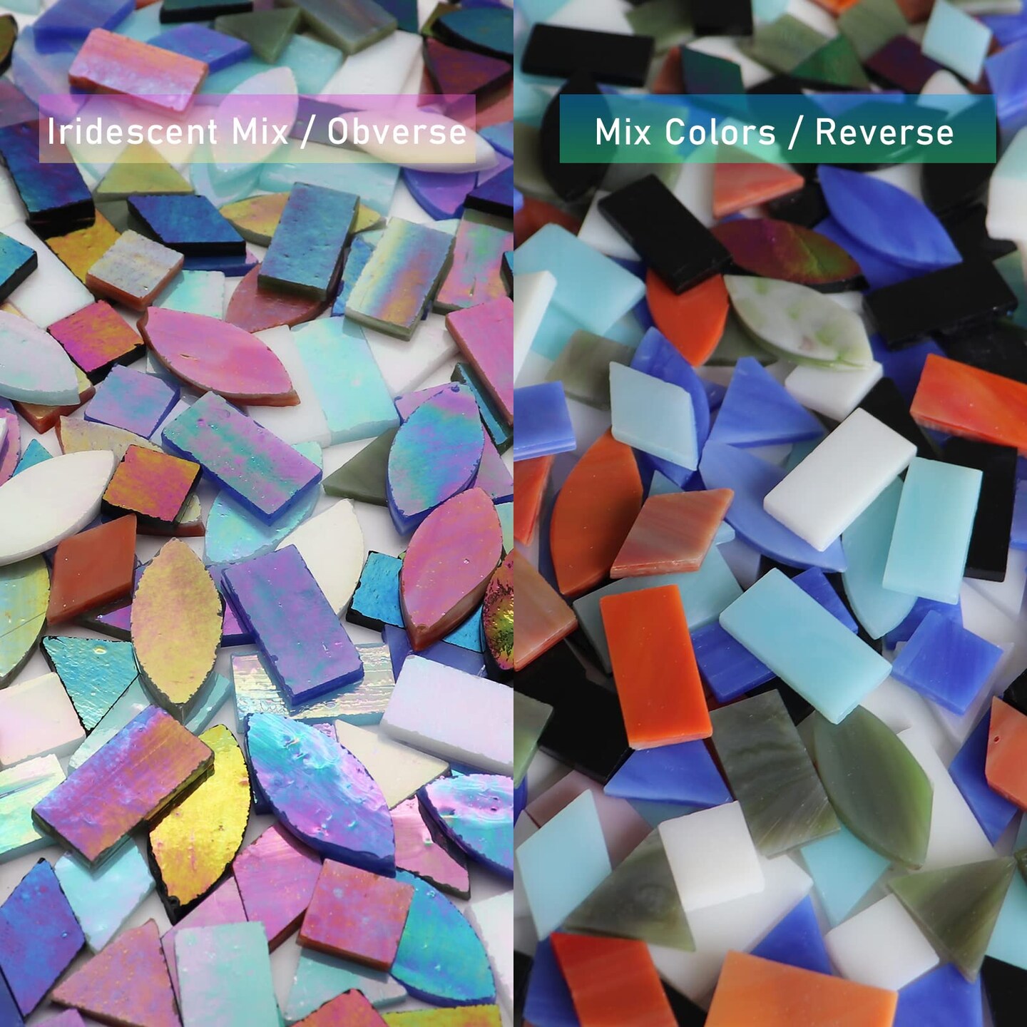 240 Pieces Iridescent Glass Mosaic Tiles for Crafts, 5 Shapes Mixed ...