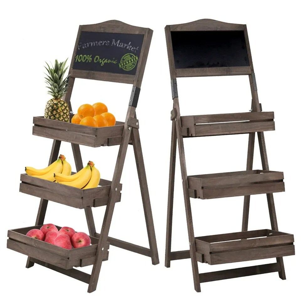 Easy Wipe Chalkboard Sign Stand with 3 Display Shelves for Food Book Craft Fairs