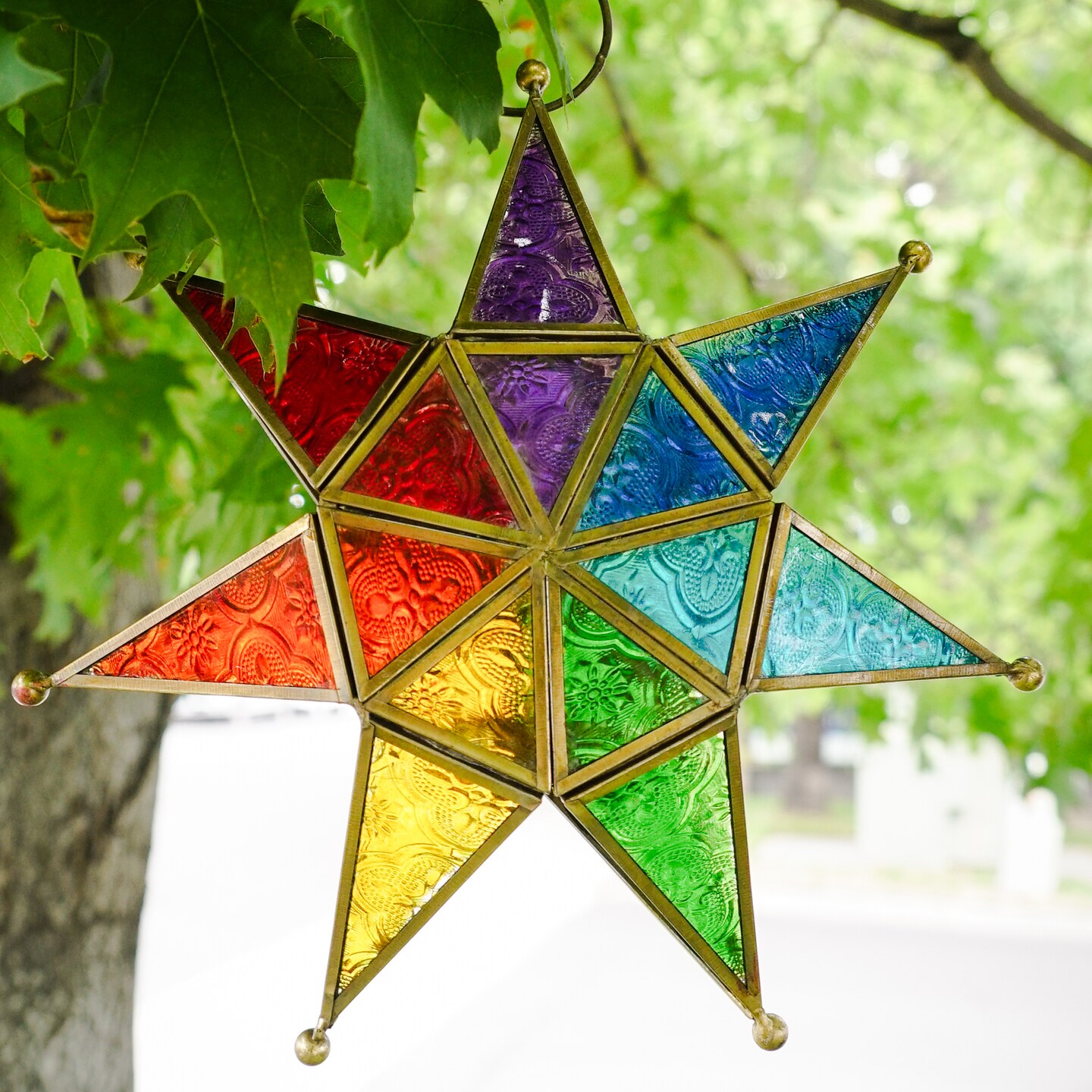 Rainbow Seven Point Star Tealight Lantern