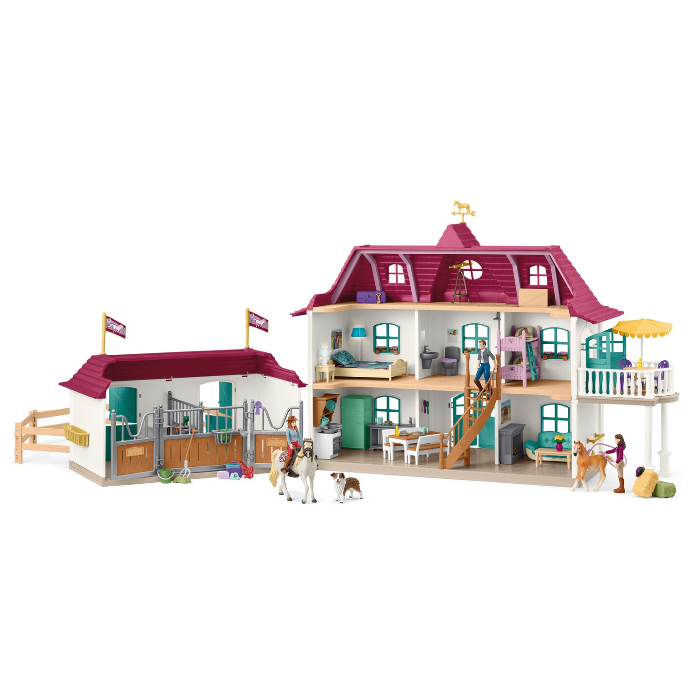 Schleich Horse Club: Lakeside Country House & Stable - 192pc Doll House Toy Playset, Horse & Human Figurines, Home Furniture & Accessories, Kids 5+