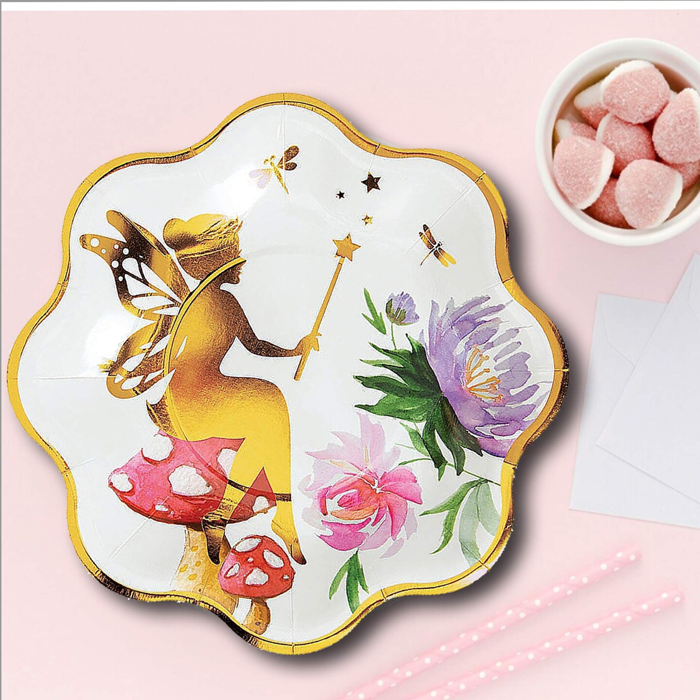 8 Count Iridescent Fairy Scalloped Dessert Plates 7" Paper Plates for Fairy Parties