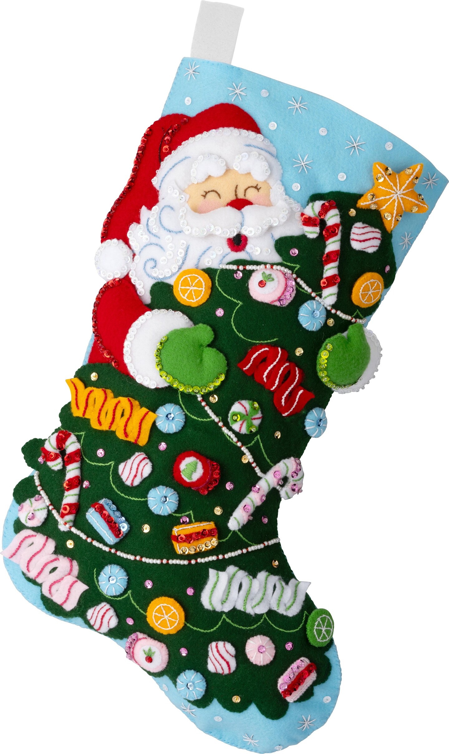 Bucilla Felt Stocking Applique Kit 18&#x22; Long-Santa&#x27;s Candy Cane Christmas