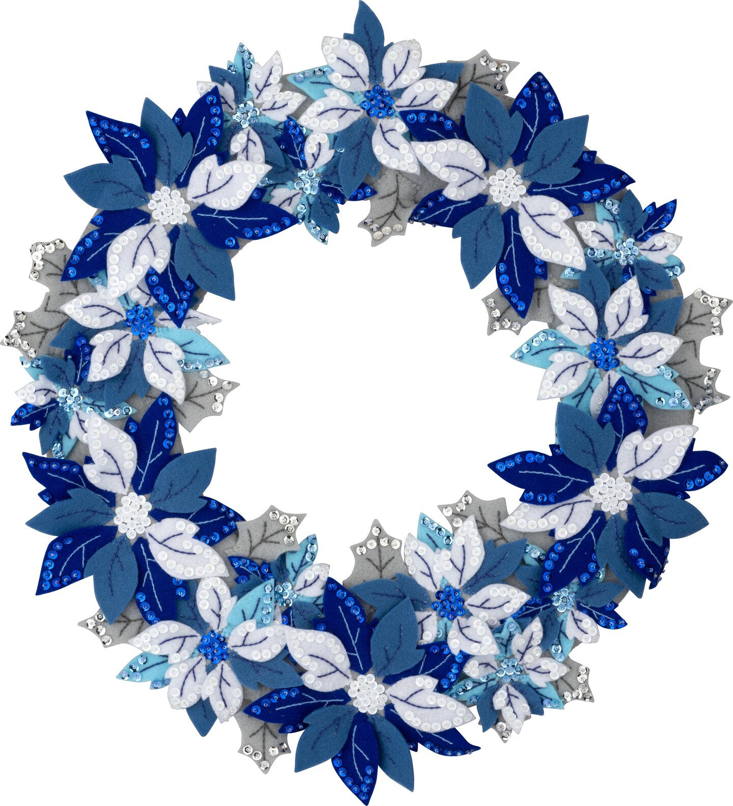 Bucilla Felt Wreath Applique Kit 15" Round-Winter Blue Poinsettia