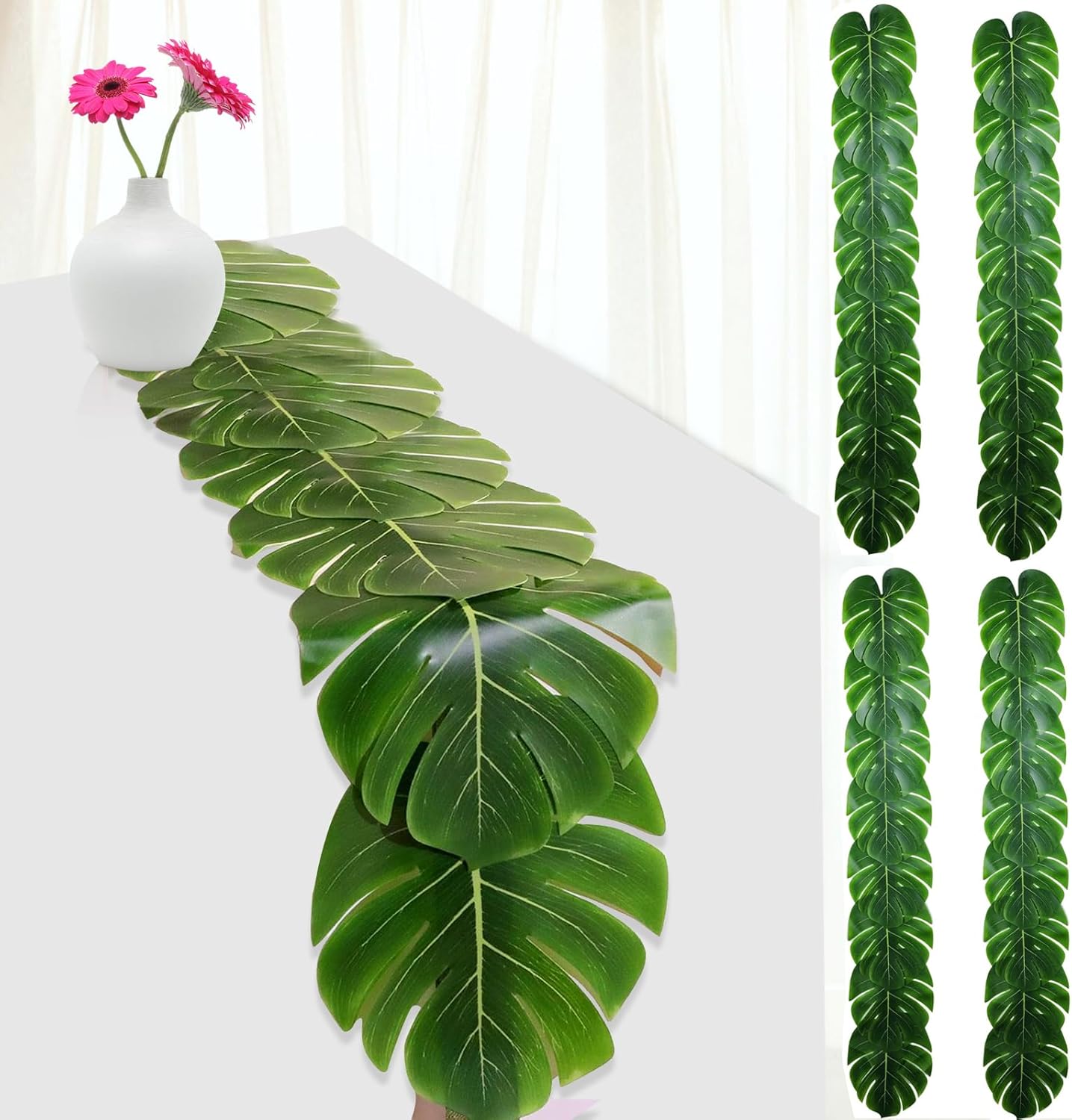 4 Pcs Artificial Palm Leaves Table Runners 72 Inch