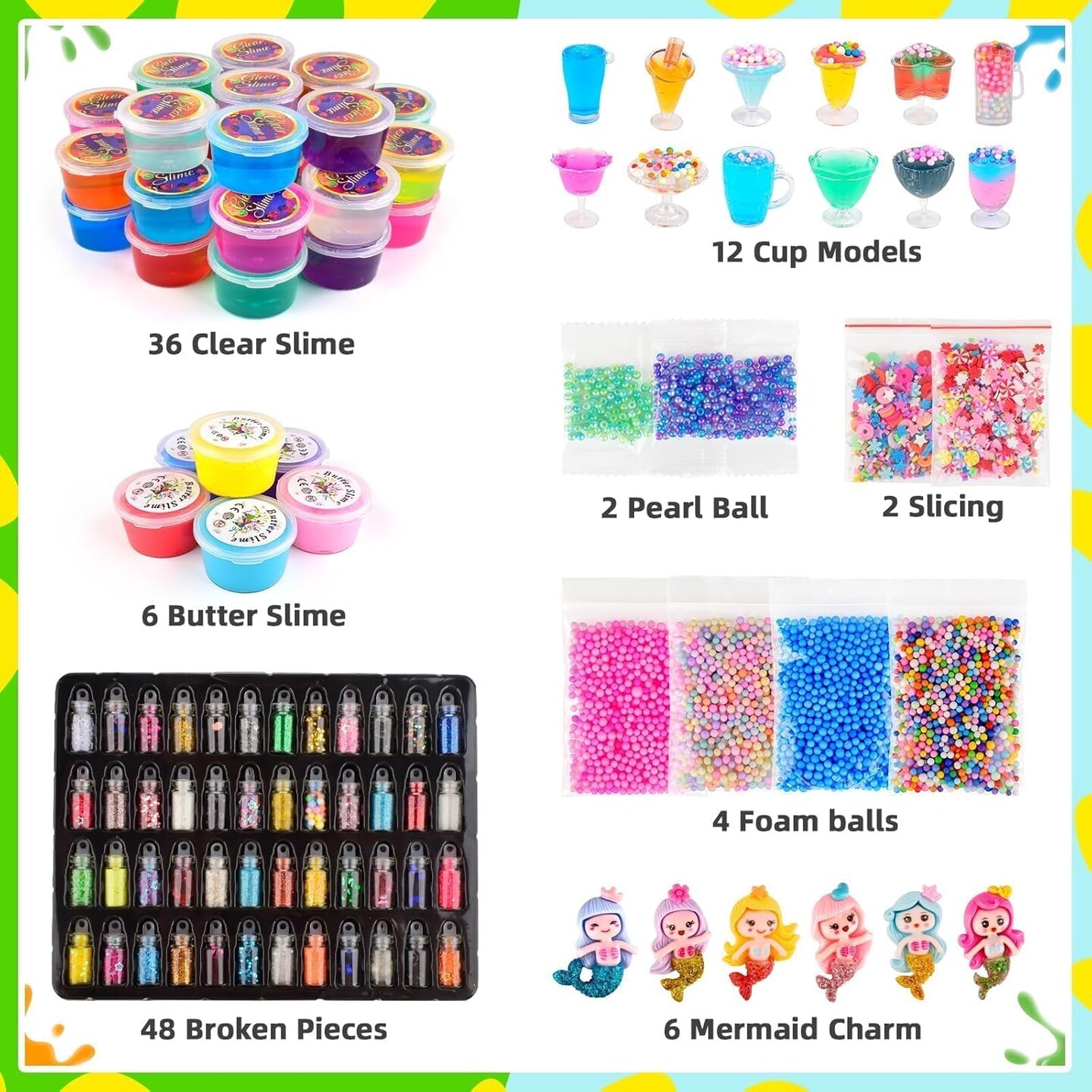 116pcs Large Package Slime Kit (36-Clear 6-Butter Slime, 45ml*42)