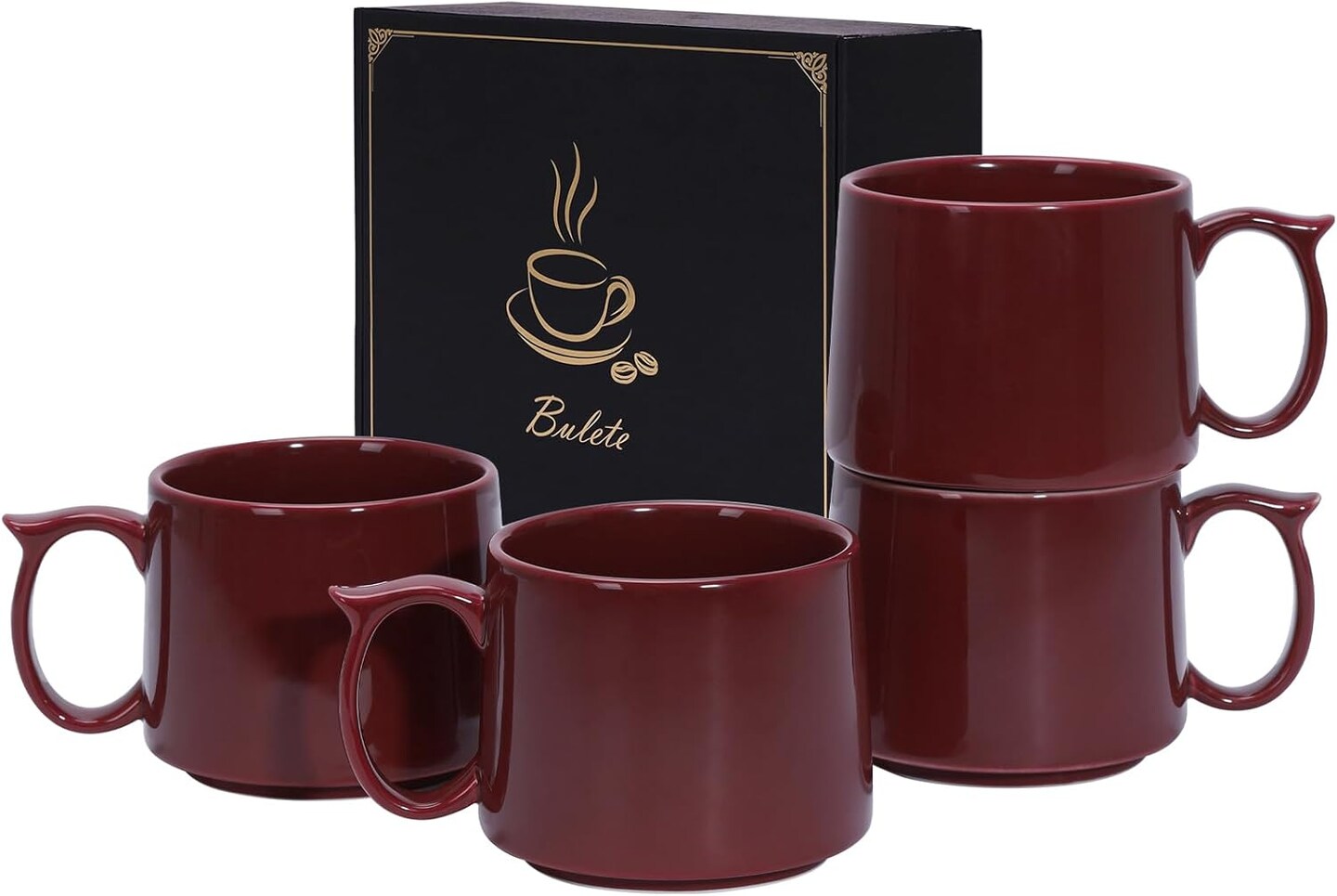 19 oz Large Coffee Mugs Set of 4, Stackable Ceramic Coffee Mugs