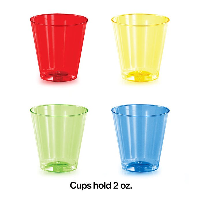 192 pc Bulk 2 oz Assorted Color Plastic Shot Glasses