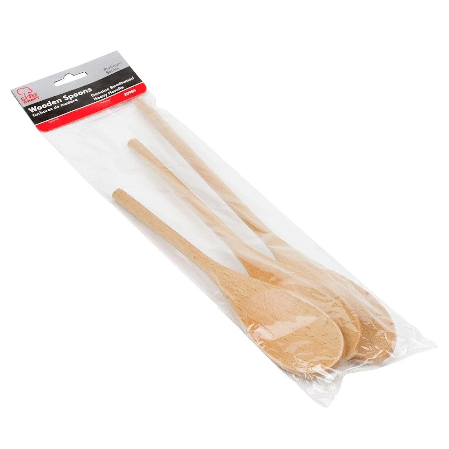 Chef Craft 3pc Beechwood Wooden Kitchen Mixing Spoon Set - 10&#x22;, 12&#x22; &#x26; 14&#x22; Long