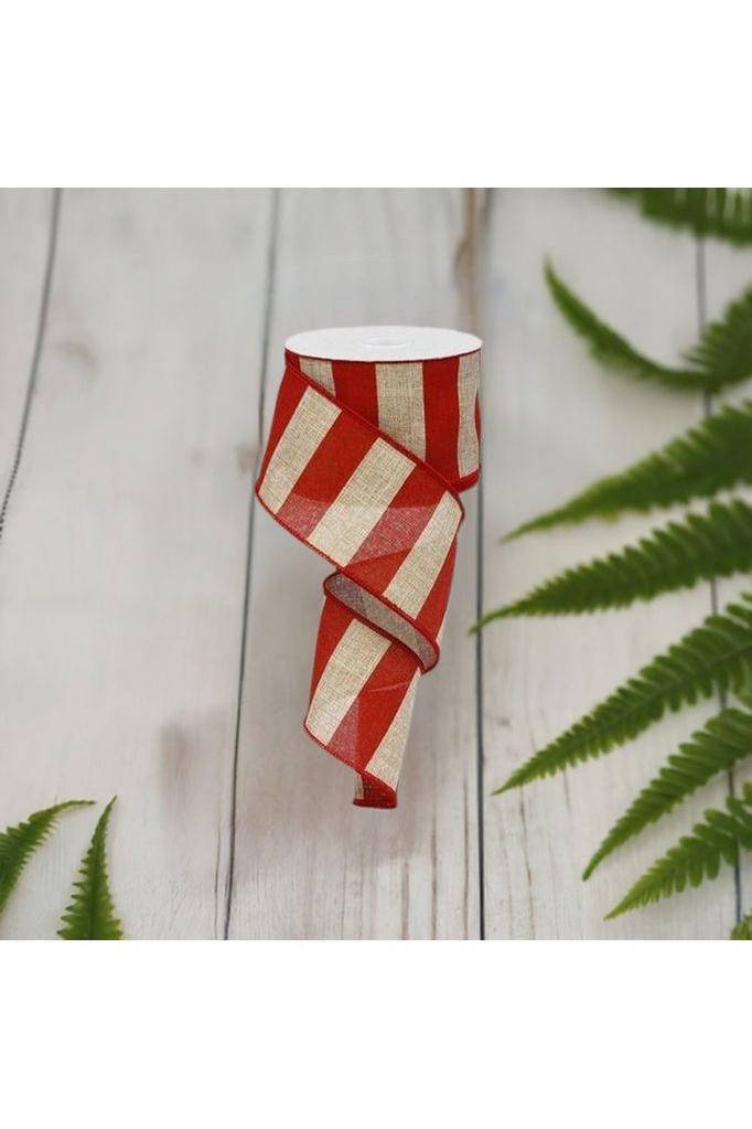2.5&#x22; Royal Canvas Wide Stripe Ribbon: Natural &#x26; Red (10 Yards)