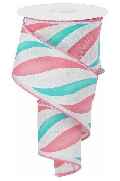 2.5&#x22; Swirl Candy Stripe Ribbon: Pink/Ice Blue (10 Yards)
