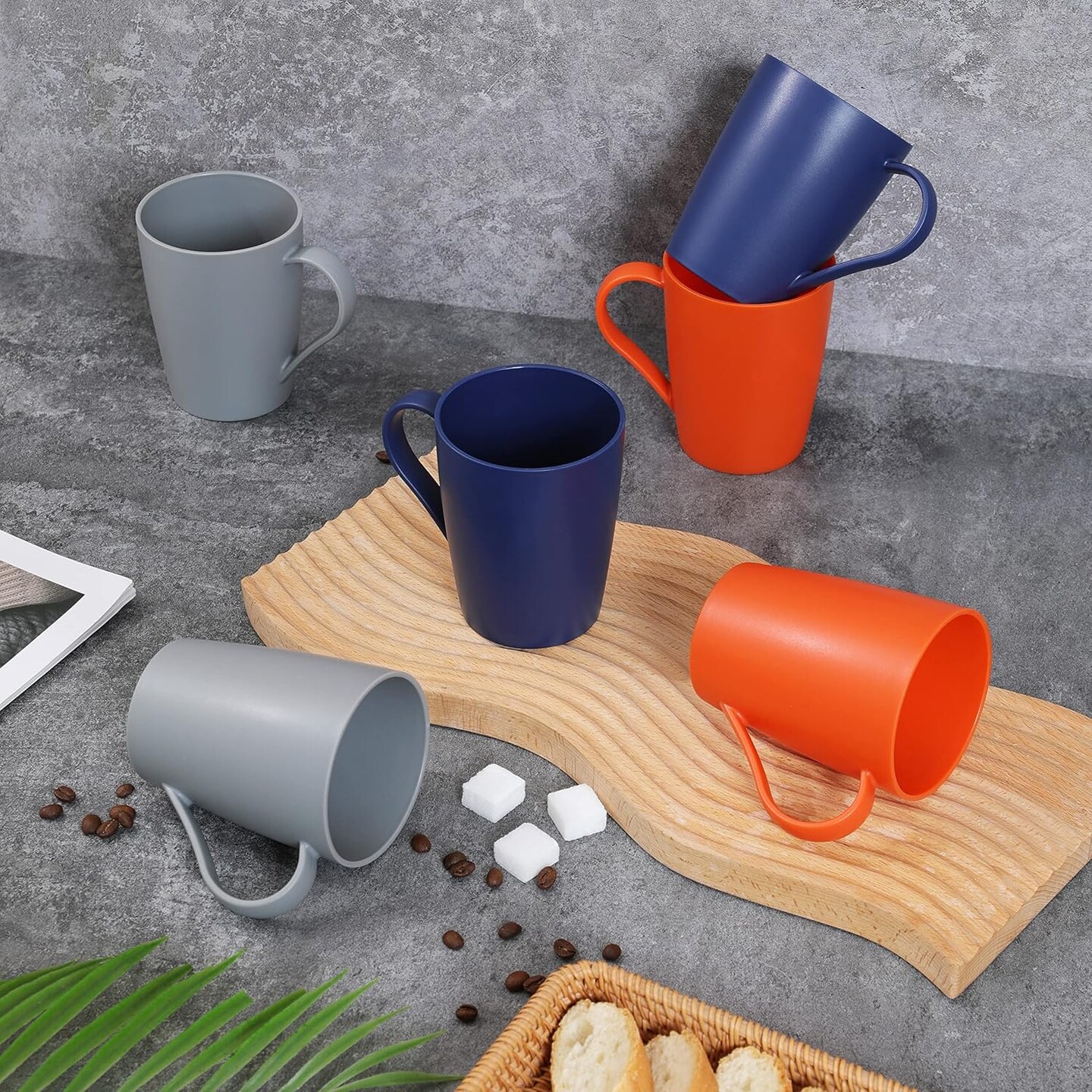 Coffee Mugs Set of 6, Plastic Coffee Cups Set, 12 Ounce Unbreakable Coffee Mug Plastic