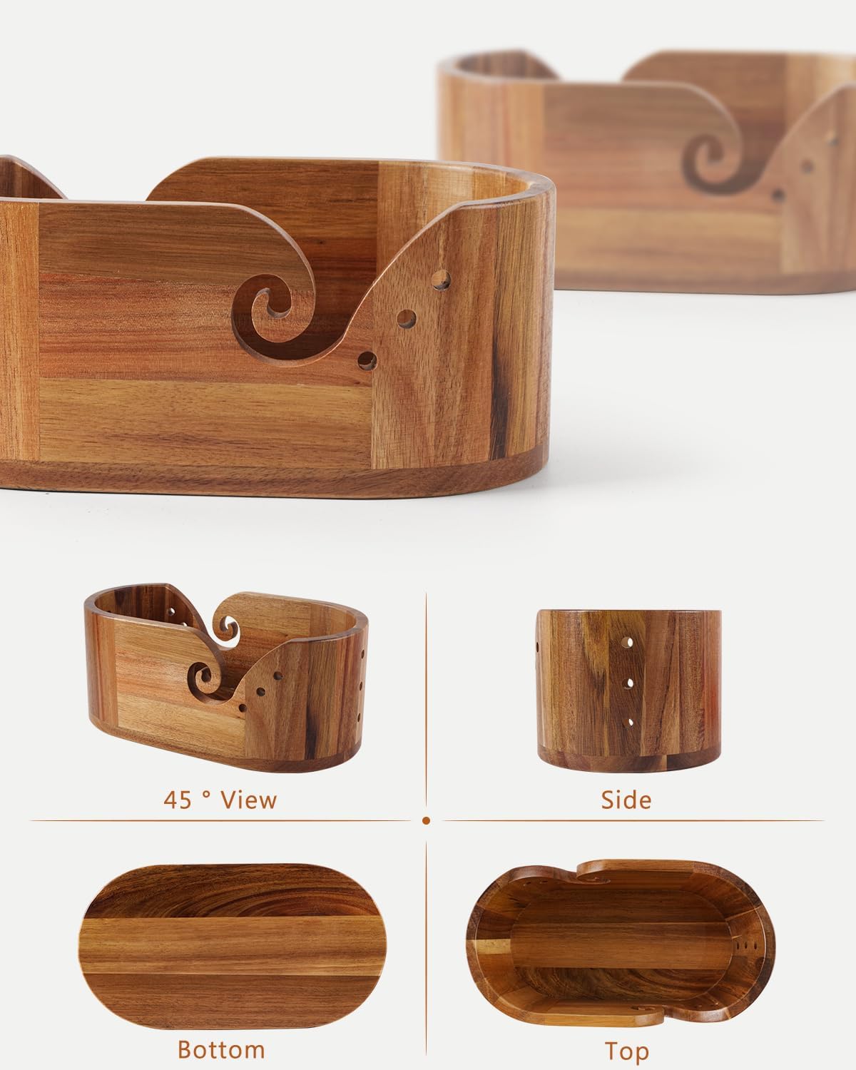 9pcs Knitting Hooks, Yarn Storage Crochet Bowl Knitting for Crocheters, Large Yarn Bowl Acacia Wooden 11.3x5.9x4.7inch