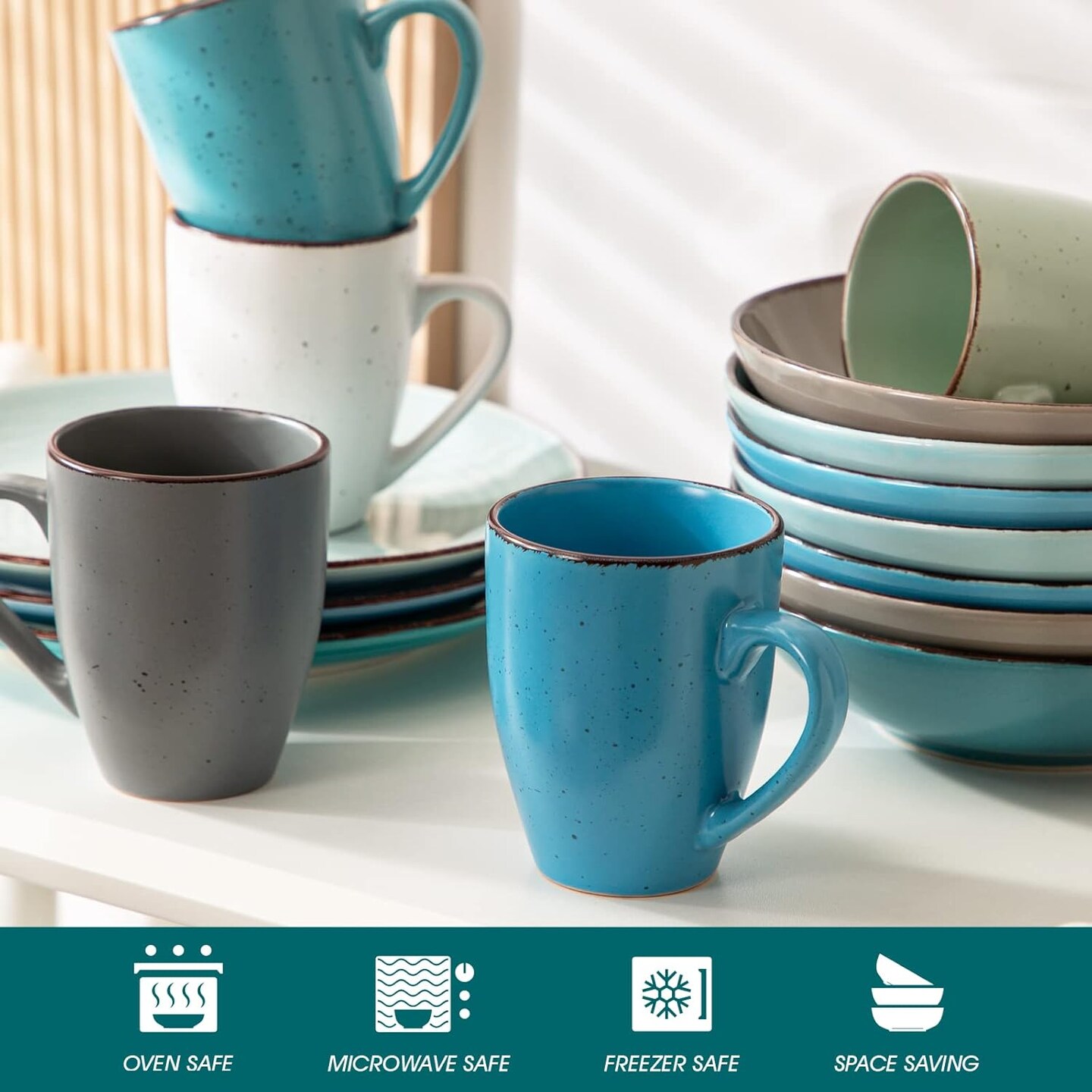 Moda Coffee Mugs Set of 6-12 oz Ceramic Coffee Cups
